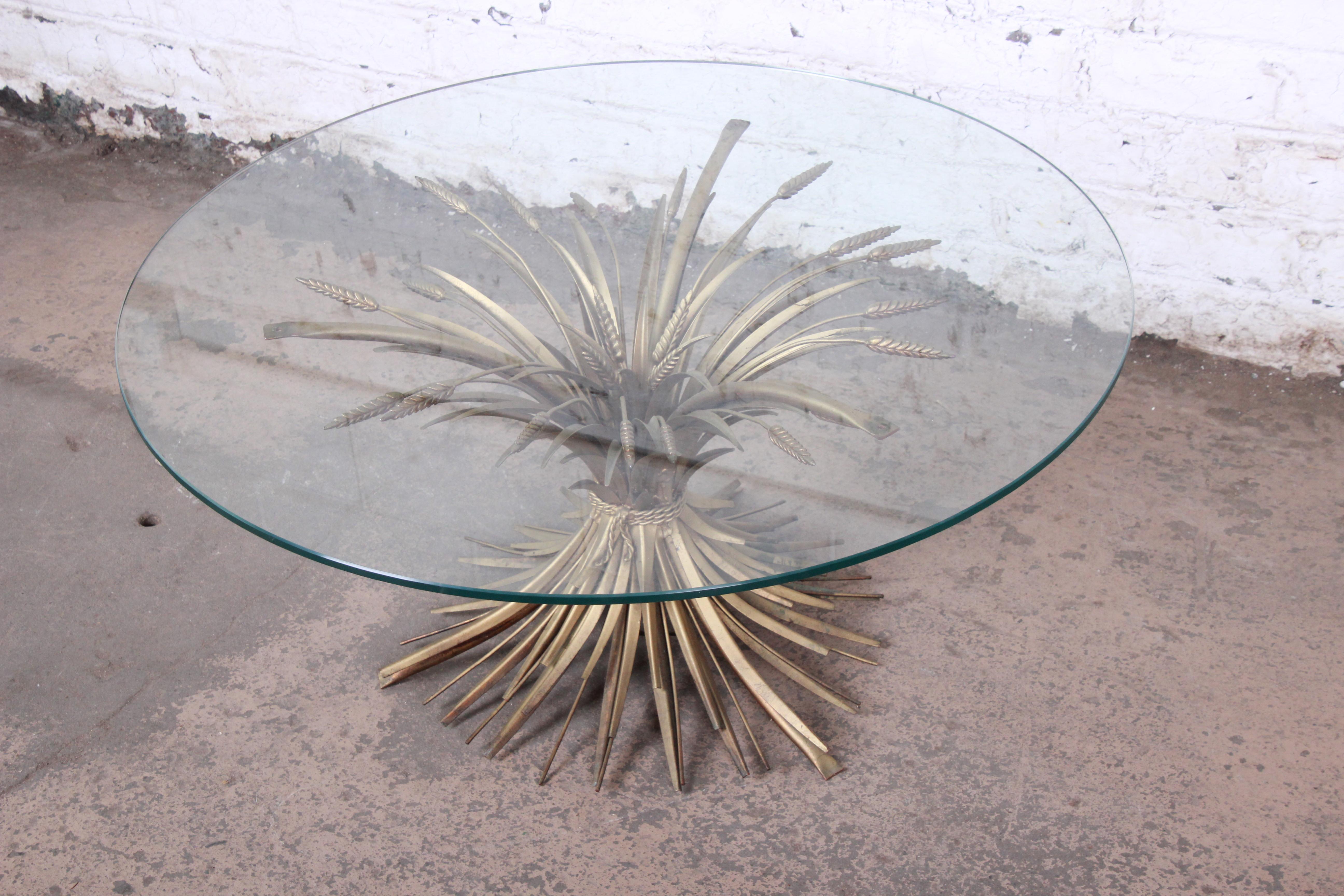 Midcentury Hollywood Regency Italian Gold Sheaf of Wheat Cocktail Table, 1960s In Good Condition In South Bend, IN