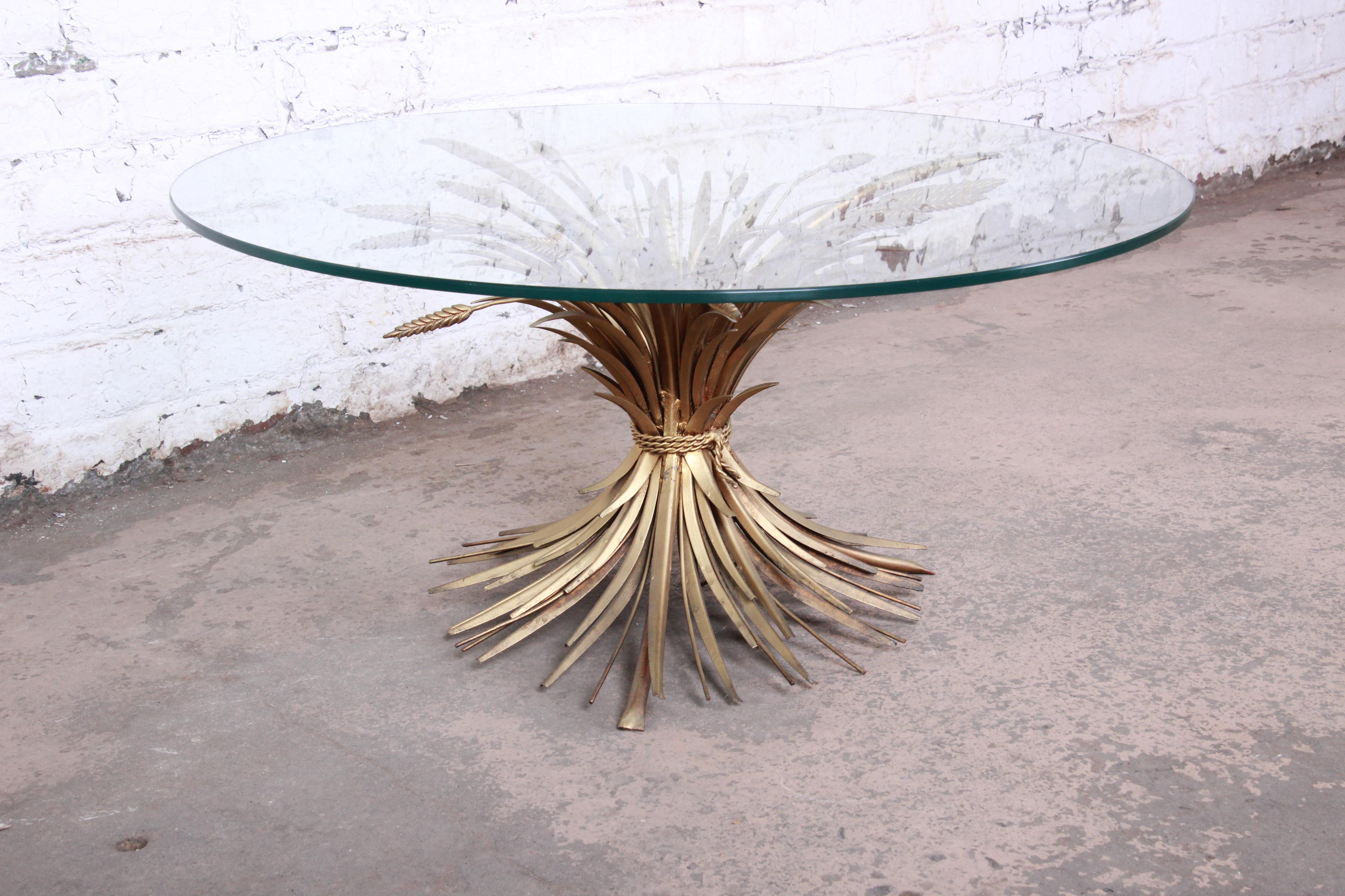 Steel Midcentury Hollywood Regency Italian Gold Sheaf of Wheat Cocktail Table, 1960s
