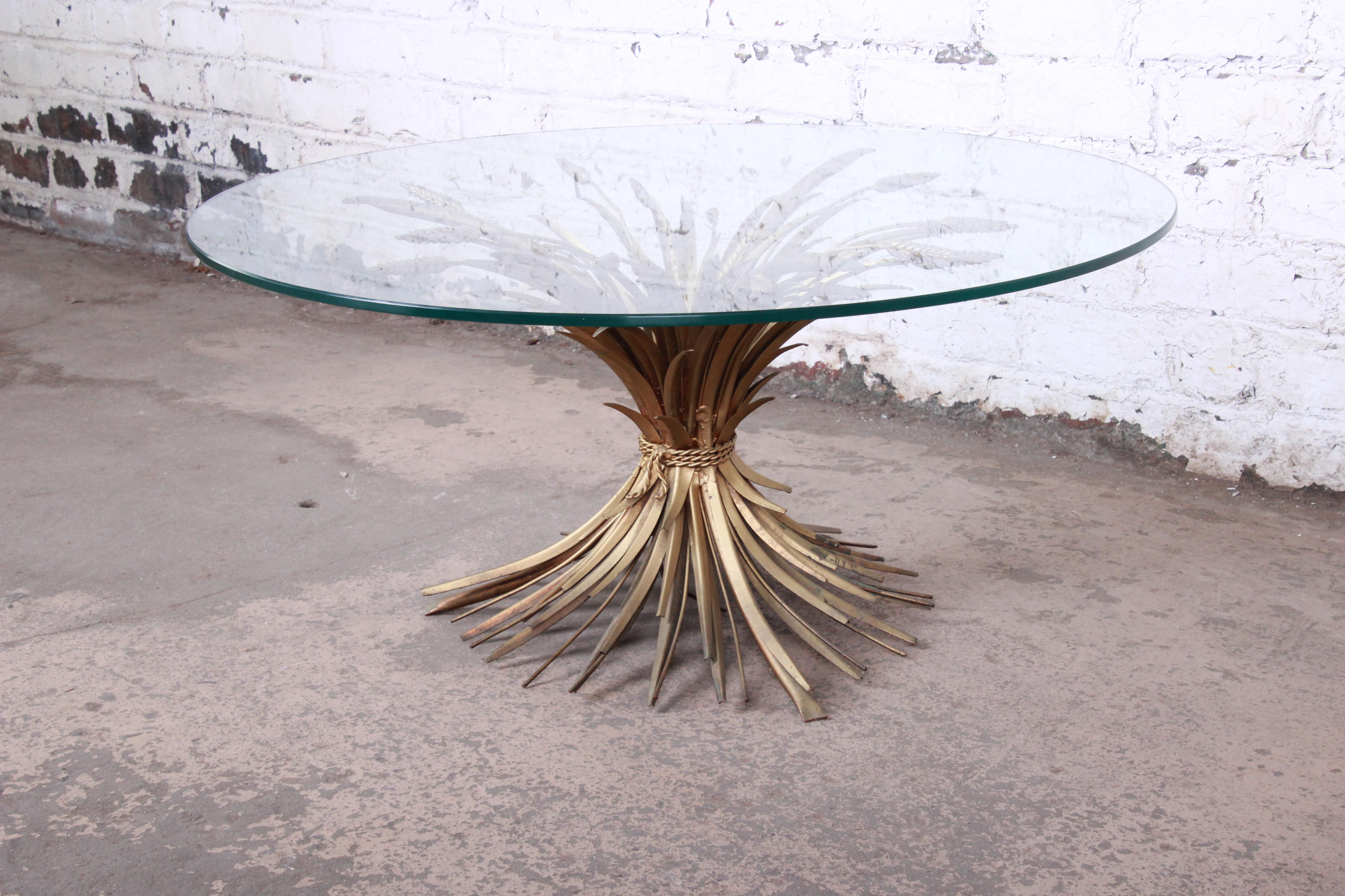 Midcentury Hollywood Regency Italian Gold Sheaf of Wheat Cocktail Table, 1960s 1