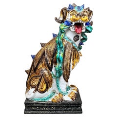 Mid-Century Hollywood Regency Italian Terracotta Chinoiserie Foo Dog Figurine