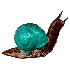 Mid-Century Hollywood Regency Italian Terracotta Majolica Pottery Snail