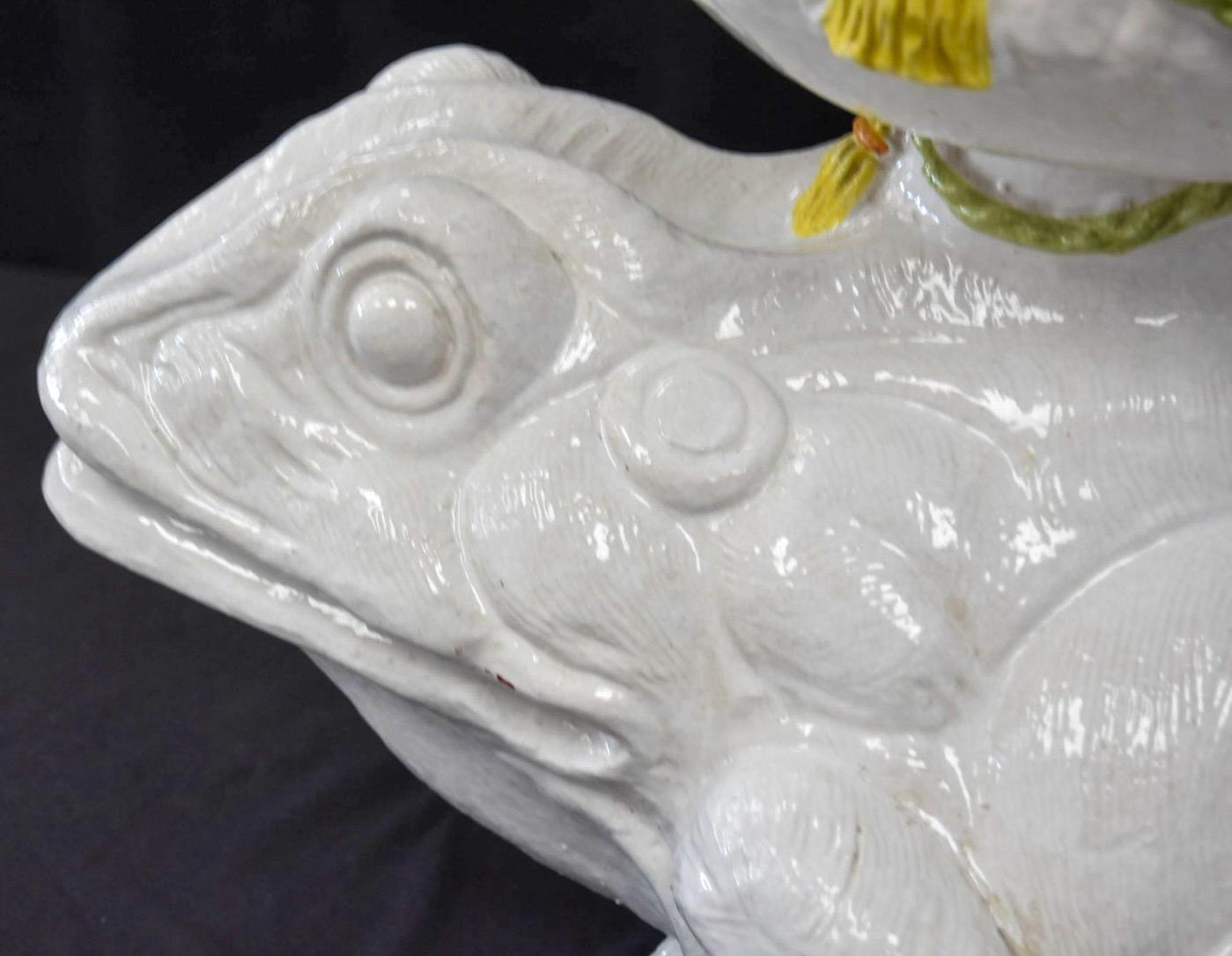 20th Century Mid-Century Hollywood Regency Italian Terracotta Majolica Toad Frog Table Stool