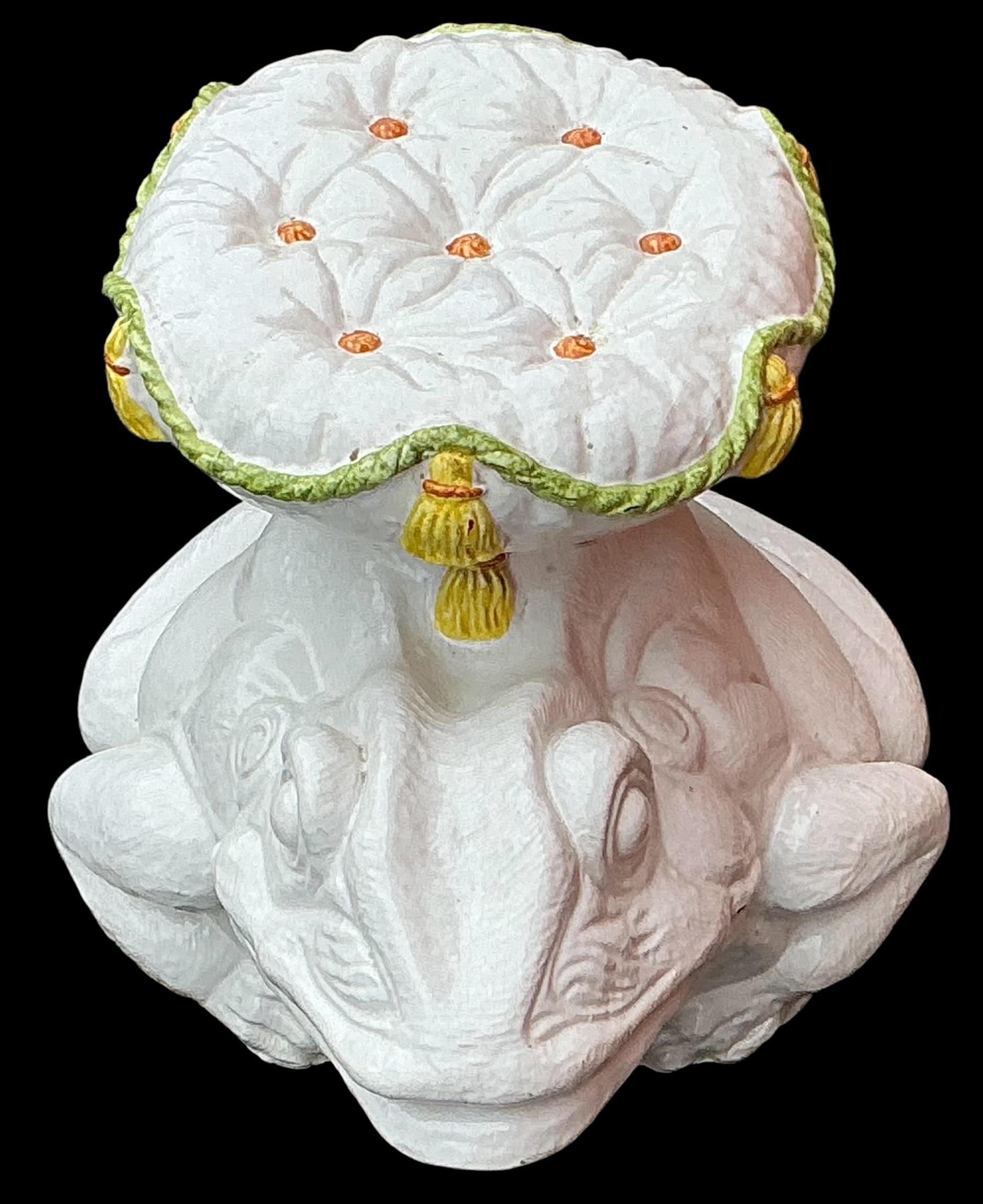 Mid-Century Hollywood Regency Italian Terracotta Majolica Toad Frog Table Stool 1