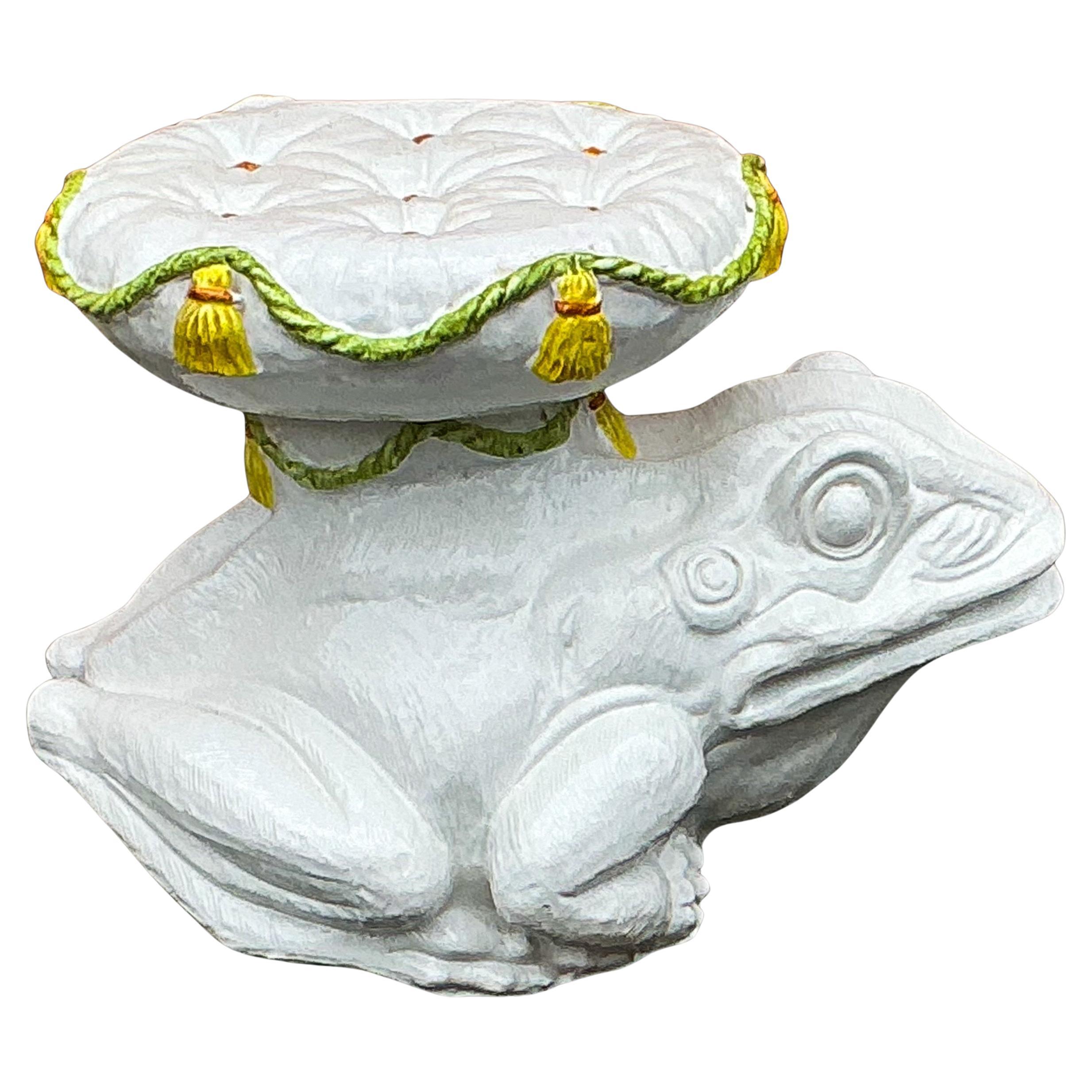 Mid-Century Hollywood Regency Italian Terracotta Majolica Toad Frog Table Stool