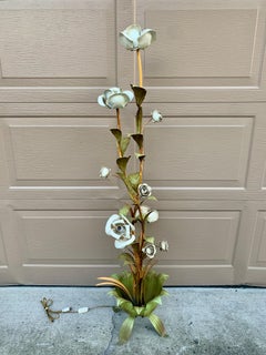 Mid-Century Hollywood Regency Italian Tole Floral Rose Floor Lamp, 1950s