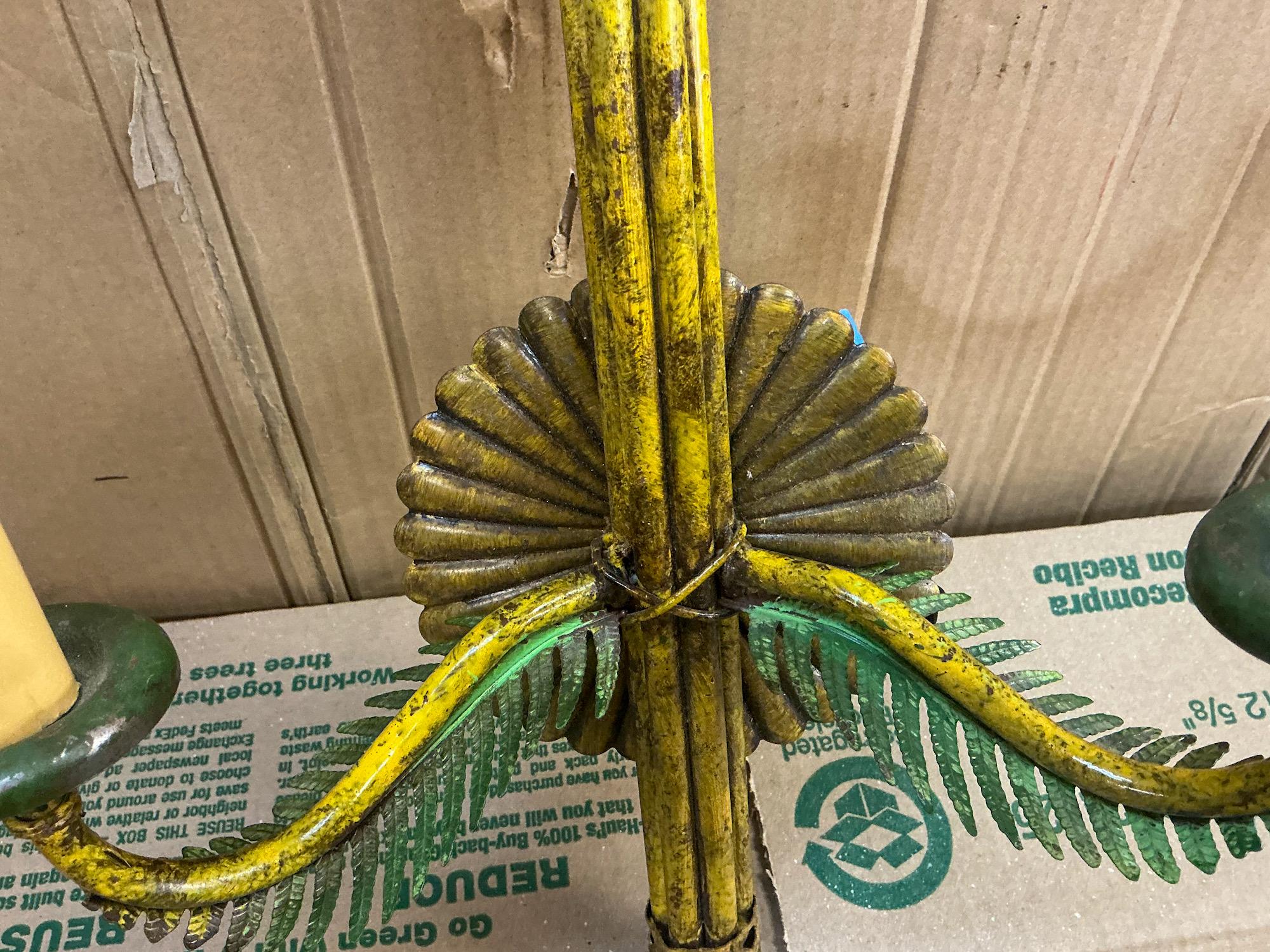 20th Century Mid-Century Hollywood Regency Italian Tole Metal Palm Tree Sconces - Pair For Sale