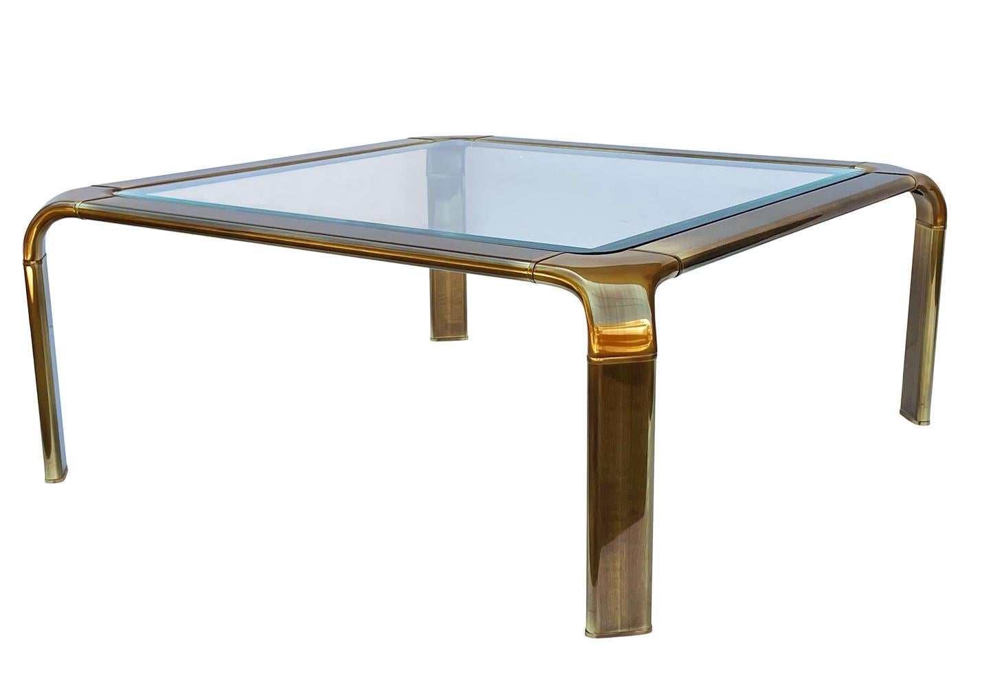 American Midcentury Hollywood Regency John Widdicomb Brass/Glass Square Cocktail Table For Sale