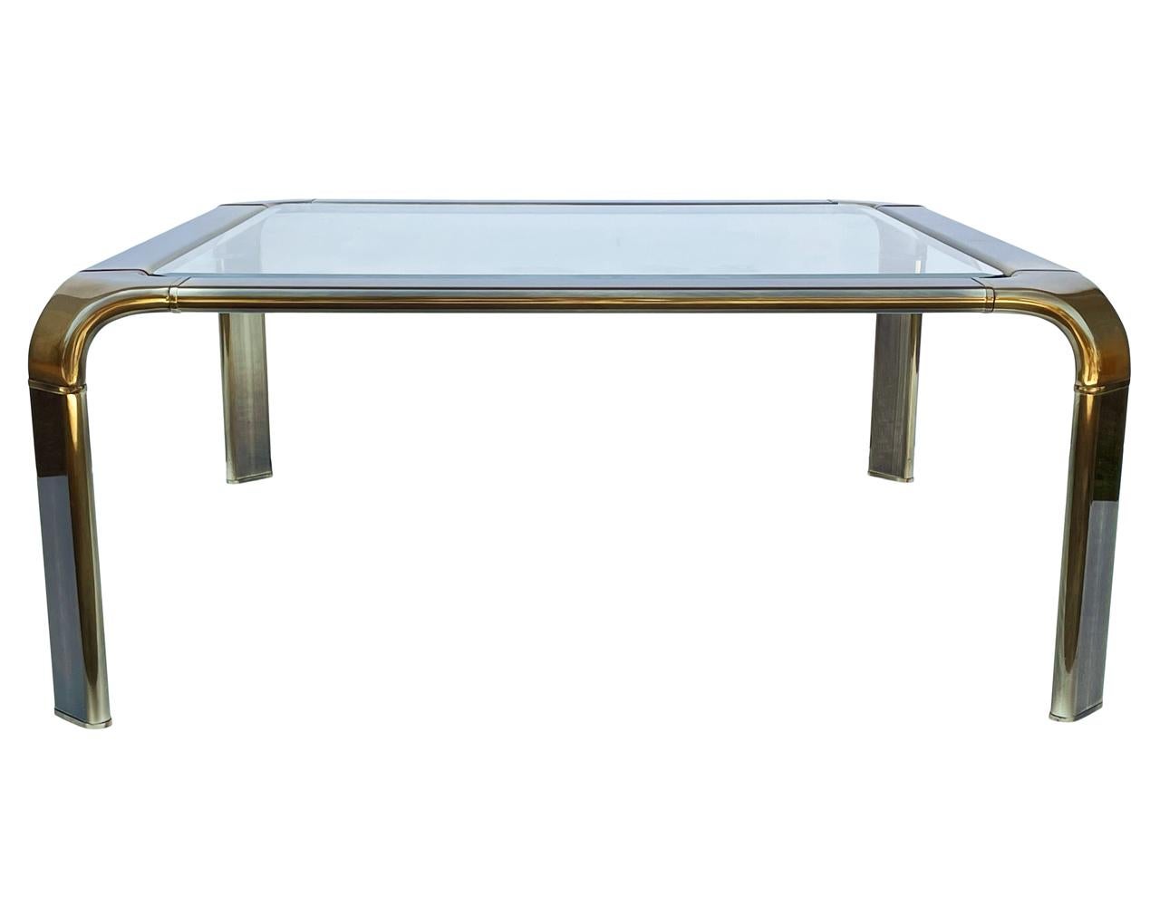Midcentury Hollywood Regency John Widdicomb Brass/Glass Square Cocktail Table In Good Condition For Sale In Philadelphia, PA