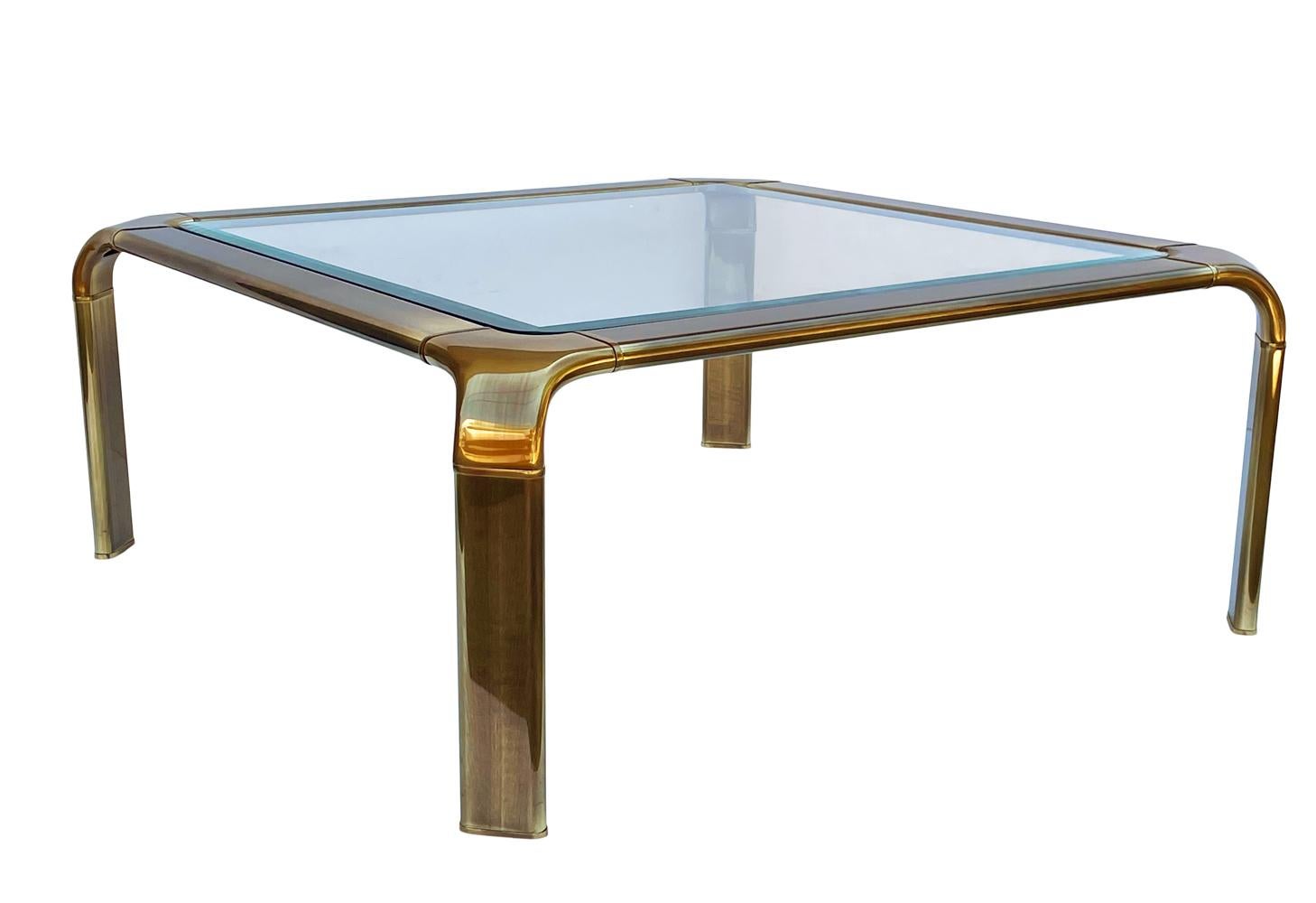 Late 20th Century Midcentury Hollywood Regency John Widdicomb Brass/Glass Square Cocktail Table For Sale