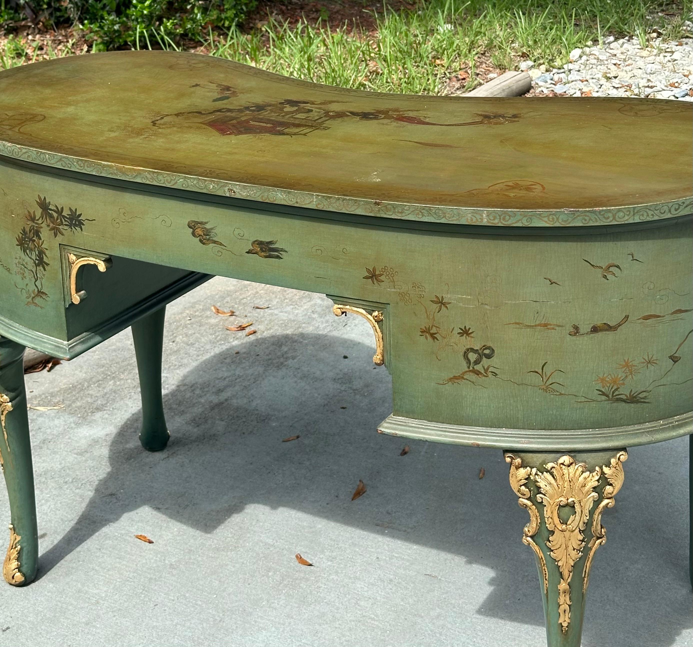 Mid-Century Hollywood Regency Kidney Shaped Writing Desk 7