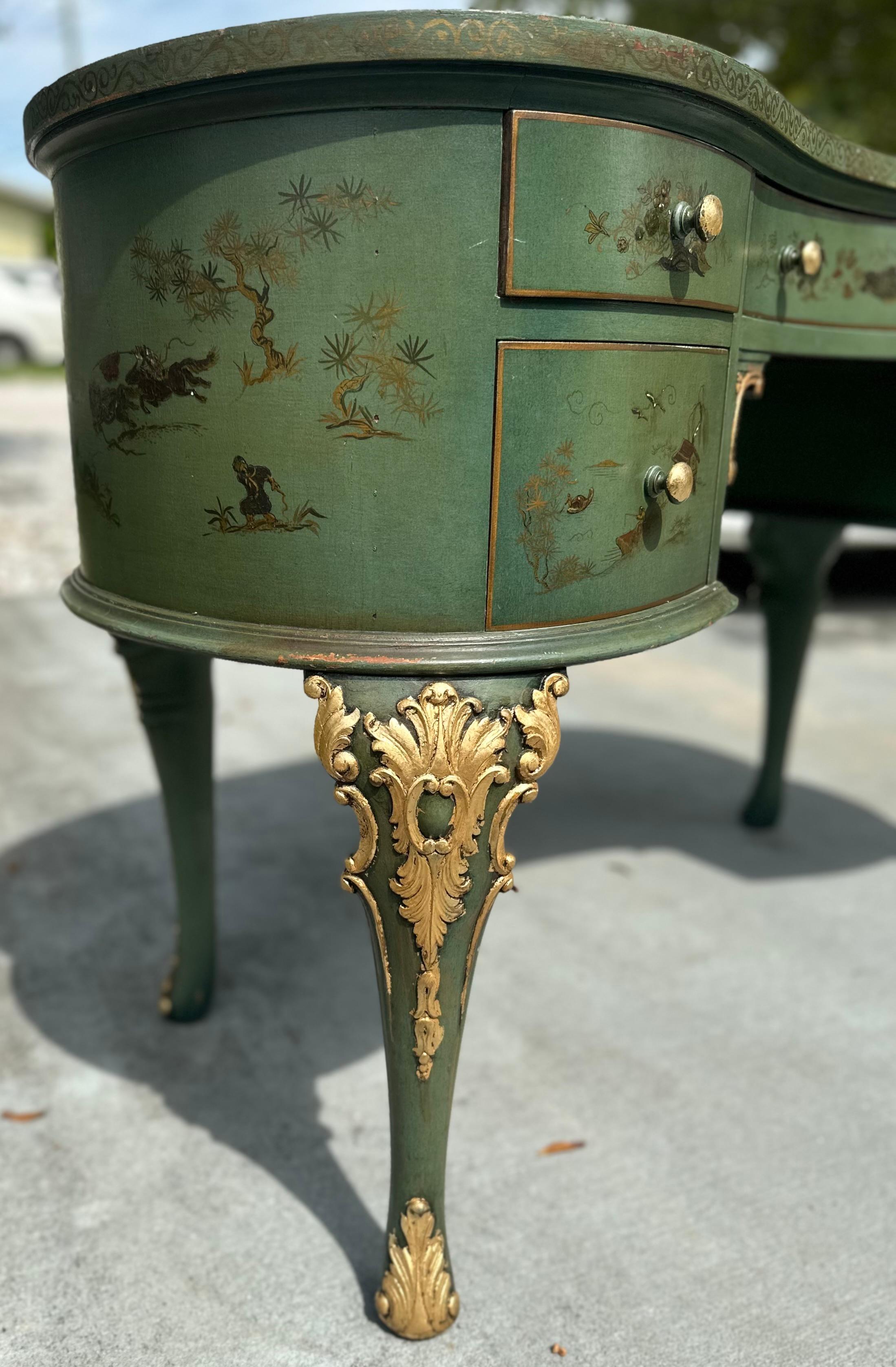 Chinoiserie Mid-Century Hollywood Regency Kidney Shaped Writing Desk