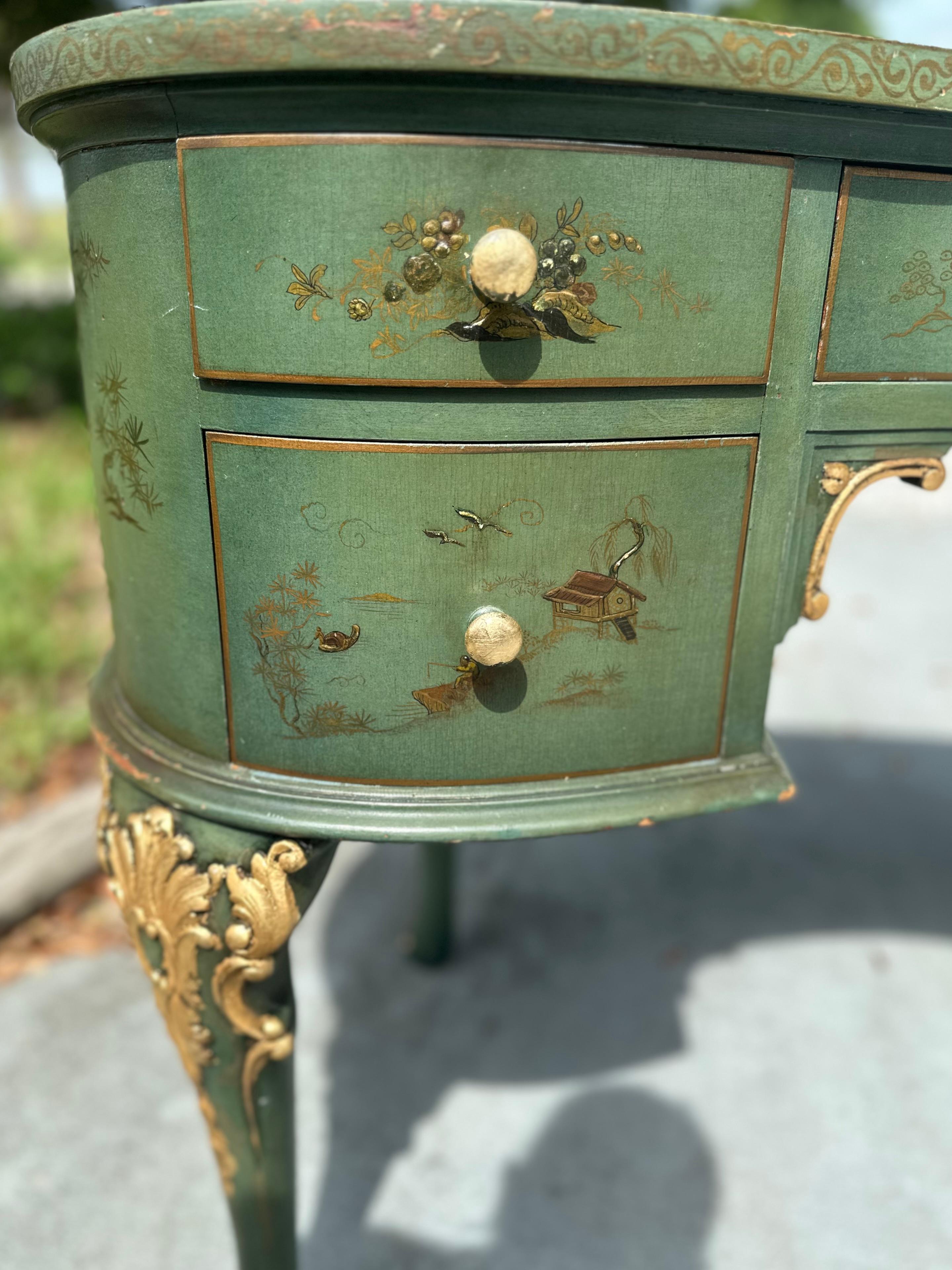 Hand-Painted Mid-Century Hollywood Regency Kidney Shaped Writing Desk