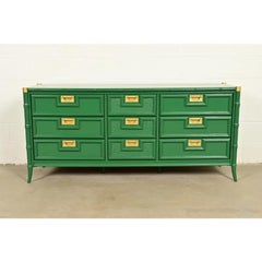Mid-Century Hollywood Regency Lacquered Faux Bamboo Triple Dresser By Stanley
