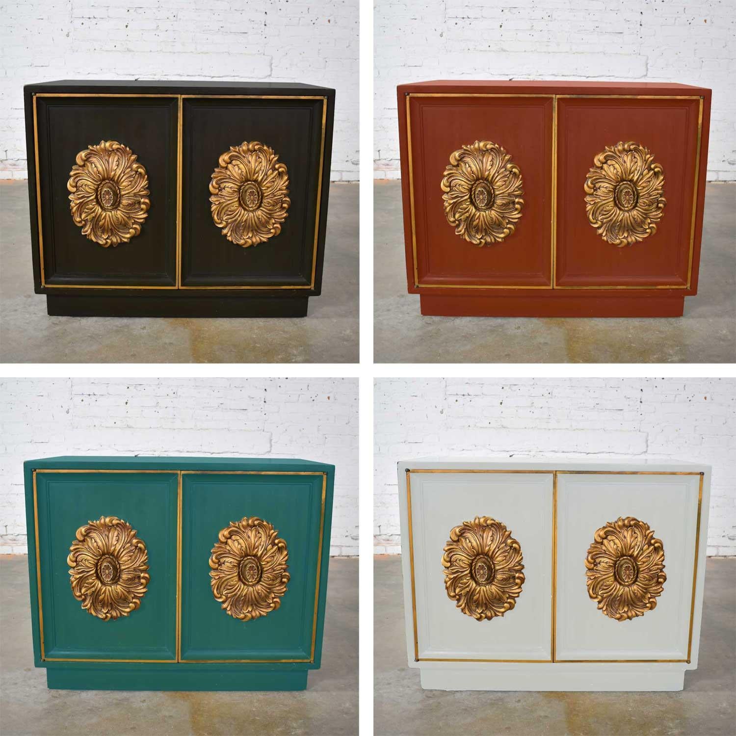 Composition Midcentury Hollywood Regency Lane Small 2 Door Credenza Style J Mont or D Draper For Sale