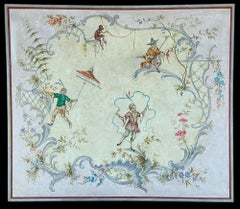 Mid-Century Hollywood Regency Large Italian Chinoiserie Framed Oil On Canvas