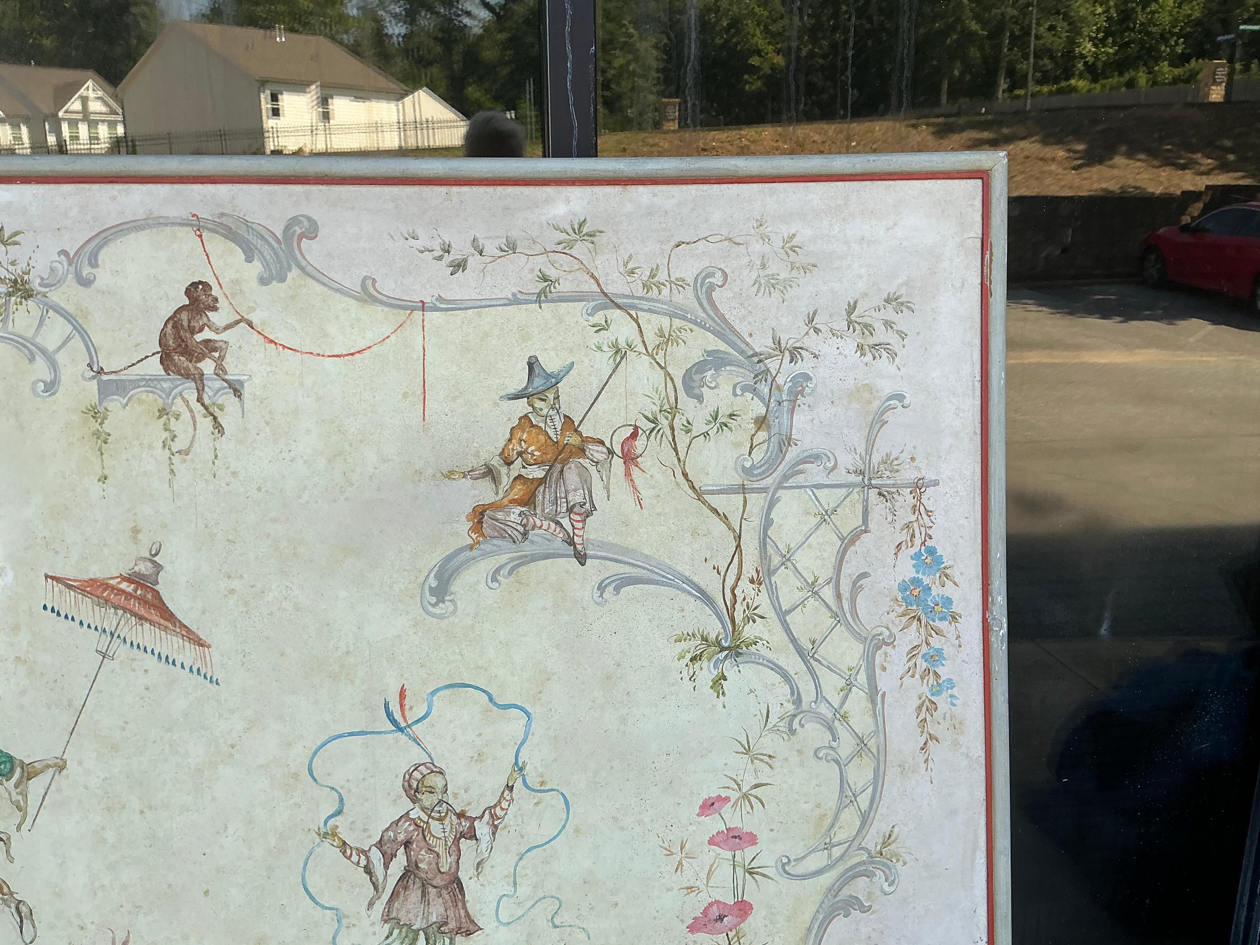 Mid-Century Hollywood Regency Large Italian Chinoiserie Framed Oil On Canvas In Good Condition For Sale In Kennesaw, GA