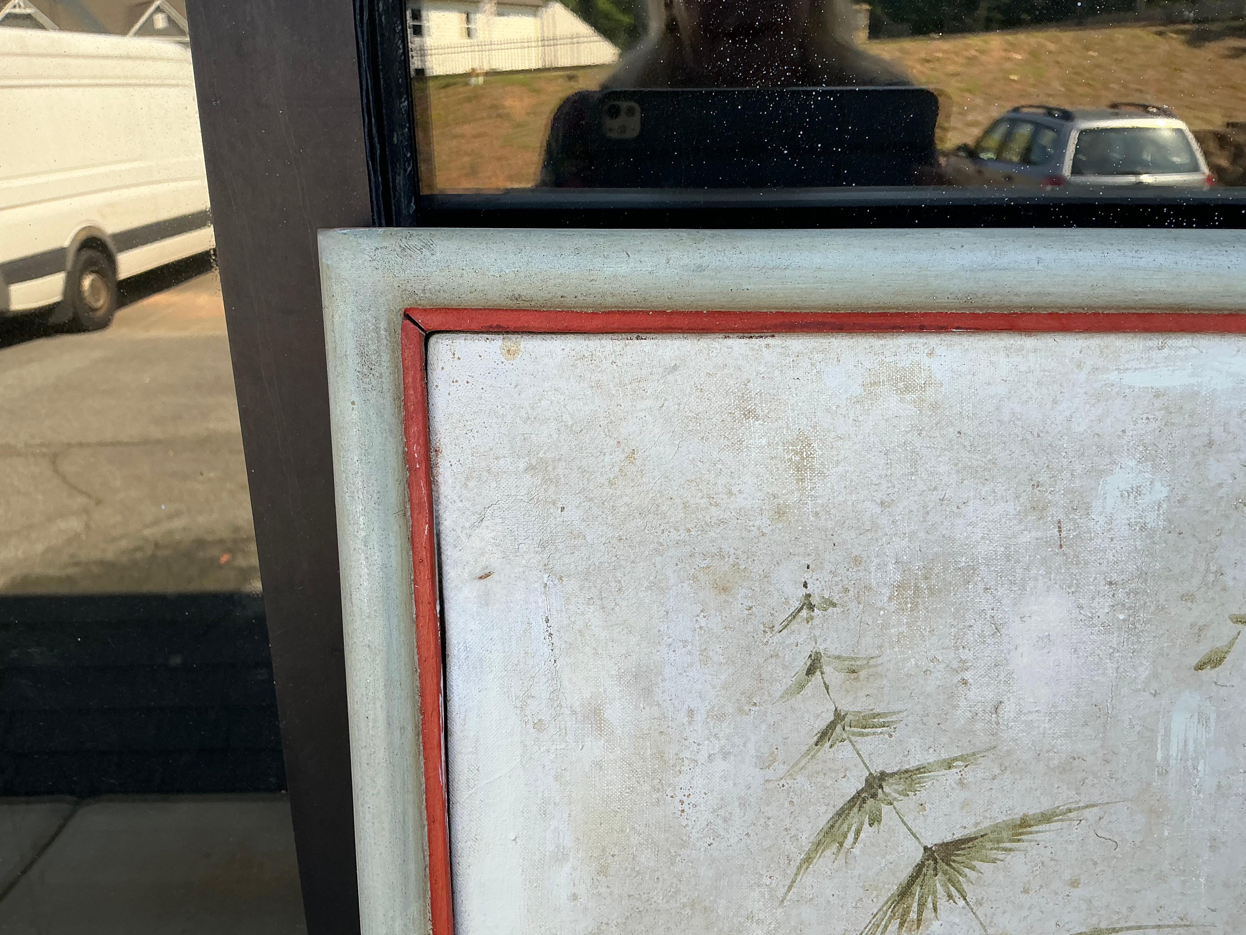 Mid-Century Hollywood Regency Large Italian Chinoiserie Framed Oil On Canvas For Sale 2