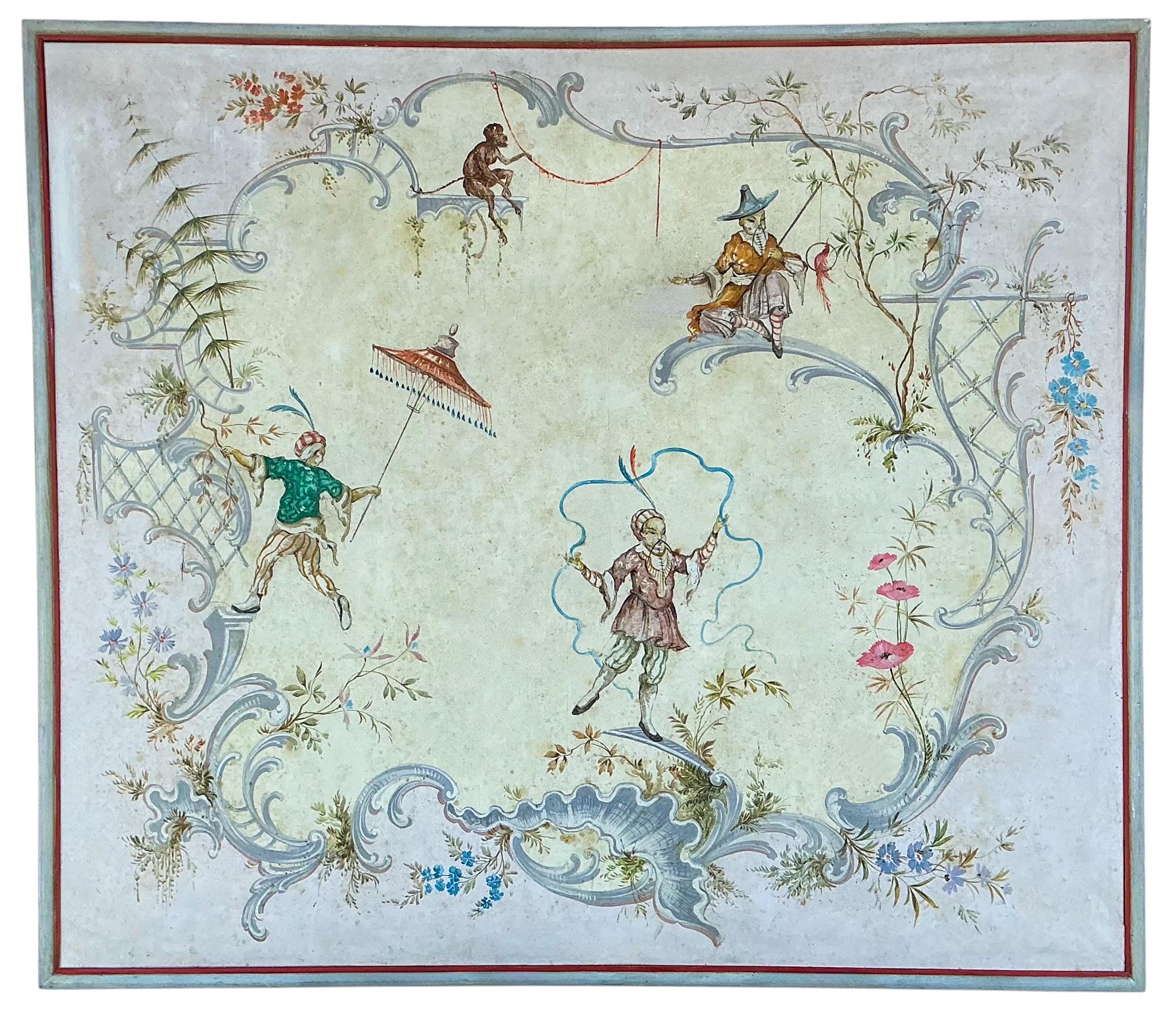 Mid-Century Hollywood Regency Large Italian Chinoiserie Framed Oil On Canvas For Sale 3