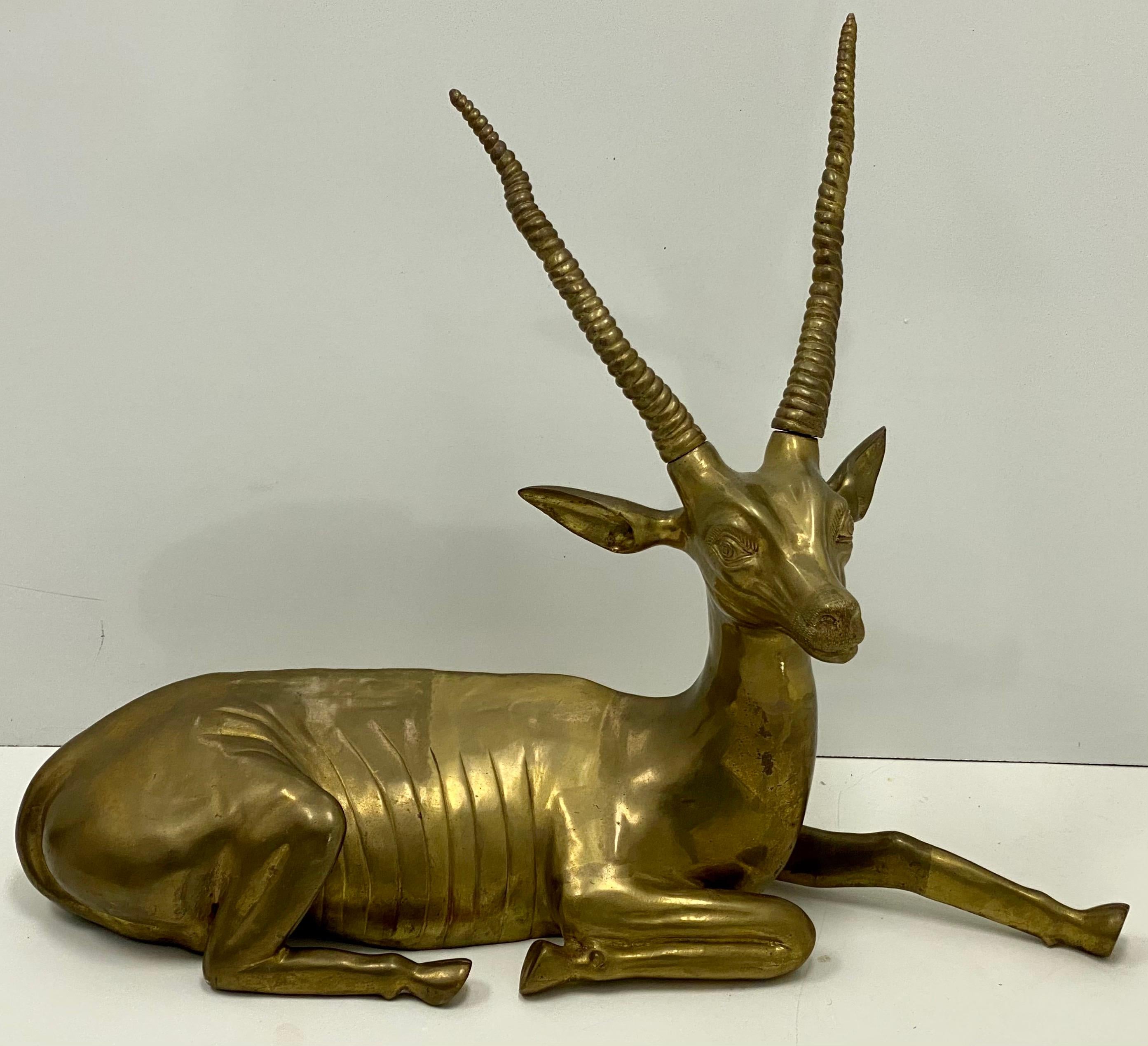 20th Century Midcentury Hollywood Regency Large Scale Italian Brass Gazelle Figurine