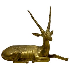 Midcentury Hollywood Regency Large Scale Italian Brass Gazelle Figurine