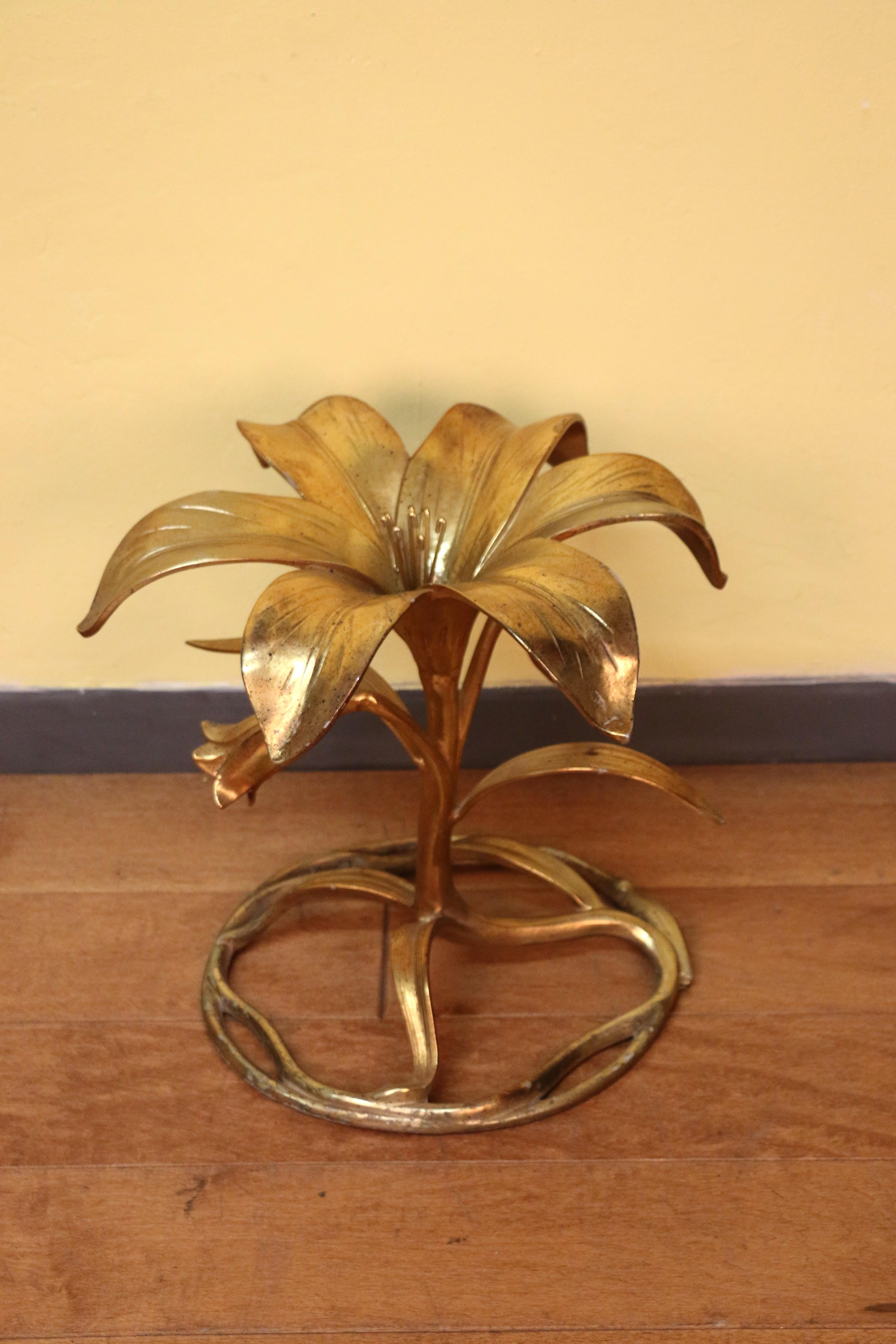 Mid-Century Hollywood Regency Lily Flower Side Table by Arthur Court For Sale 5