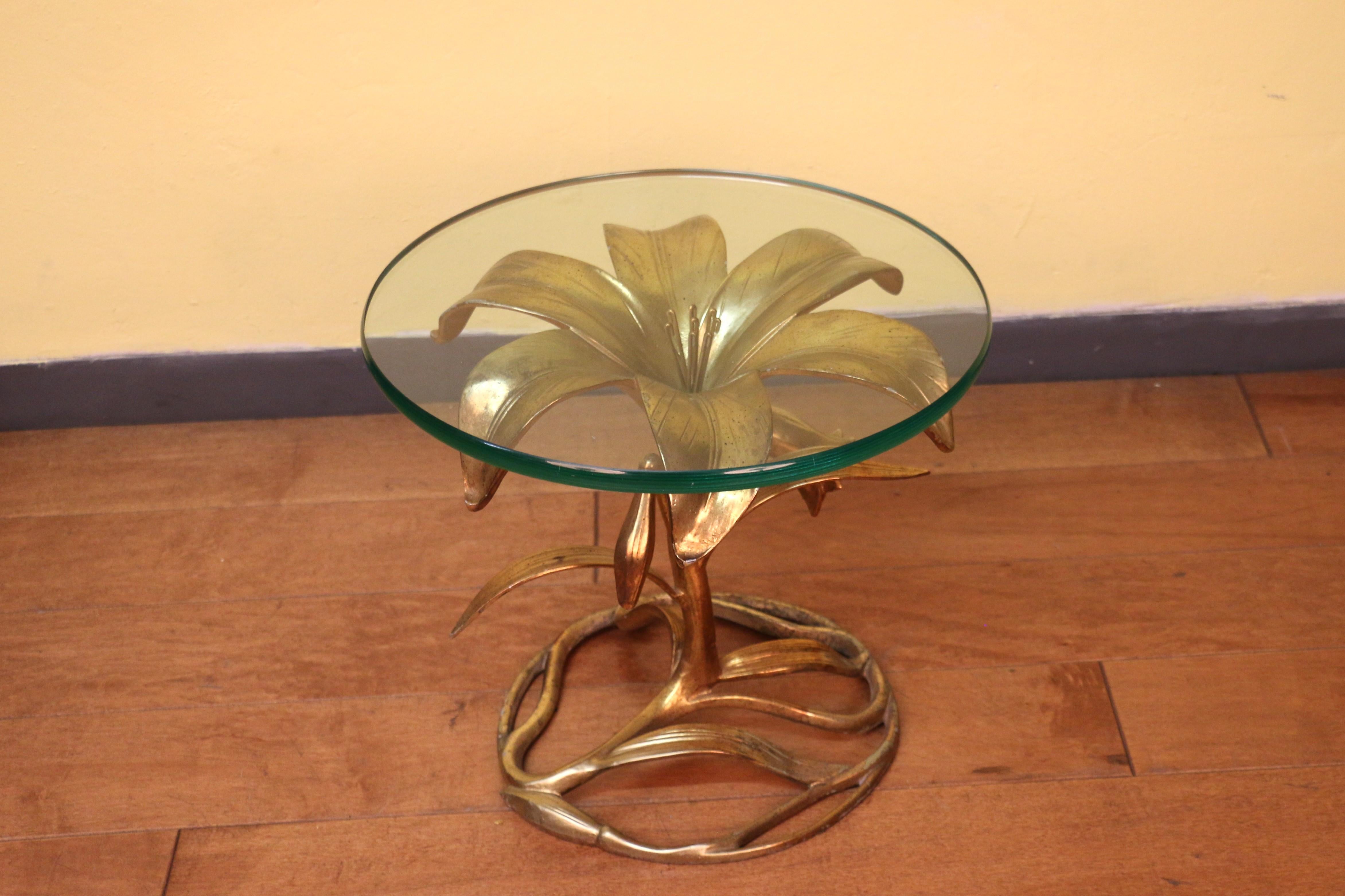 American Mid-Century Hollywood Regency Lily Flower Side Table by Arthur Court For Sale