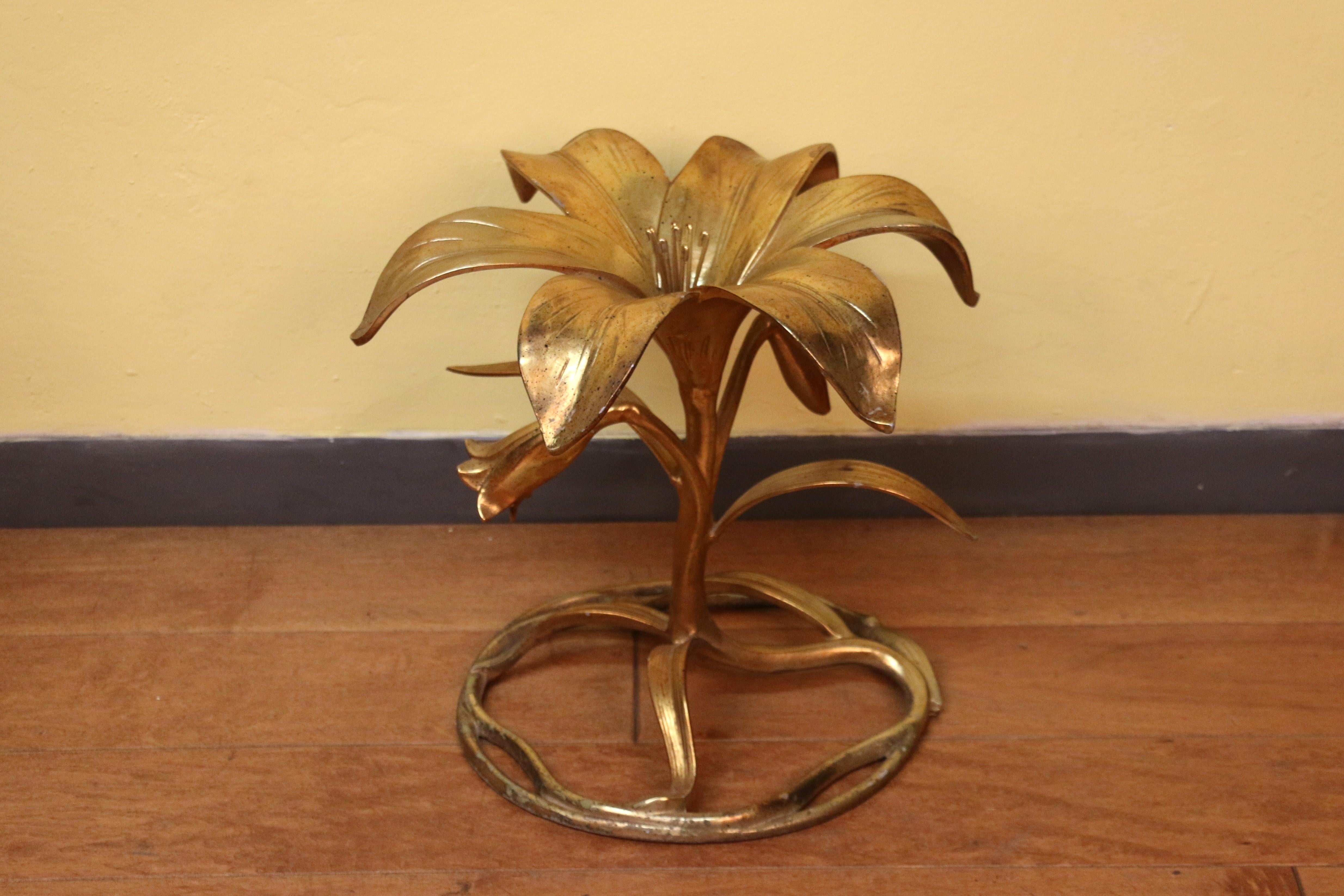 Mid-Century Hollywood Regency Lily Flower Side Table by Arthur Court For Sale 3