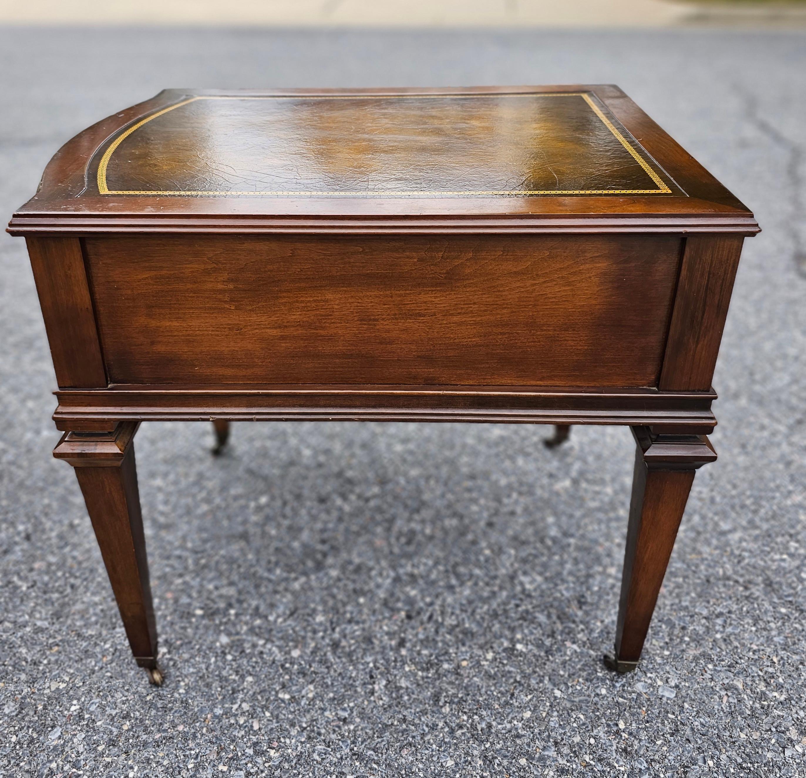 Other Mid-Century Hollywood Regency Mahogany and Tooled Leather Top Side Tables, Pair For Sale
