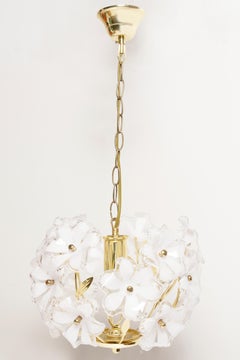 Mid Century, Hollywood Regency Medium Ceiling Lamp, White Flowers, Italy, 1960s