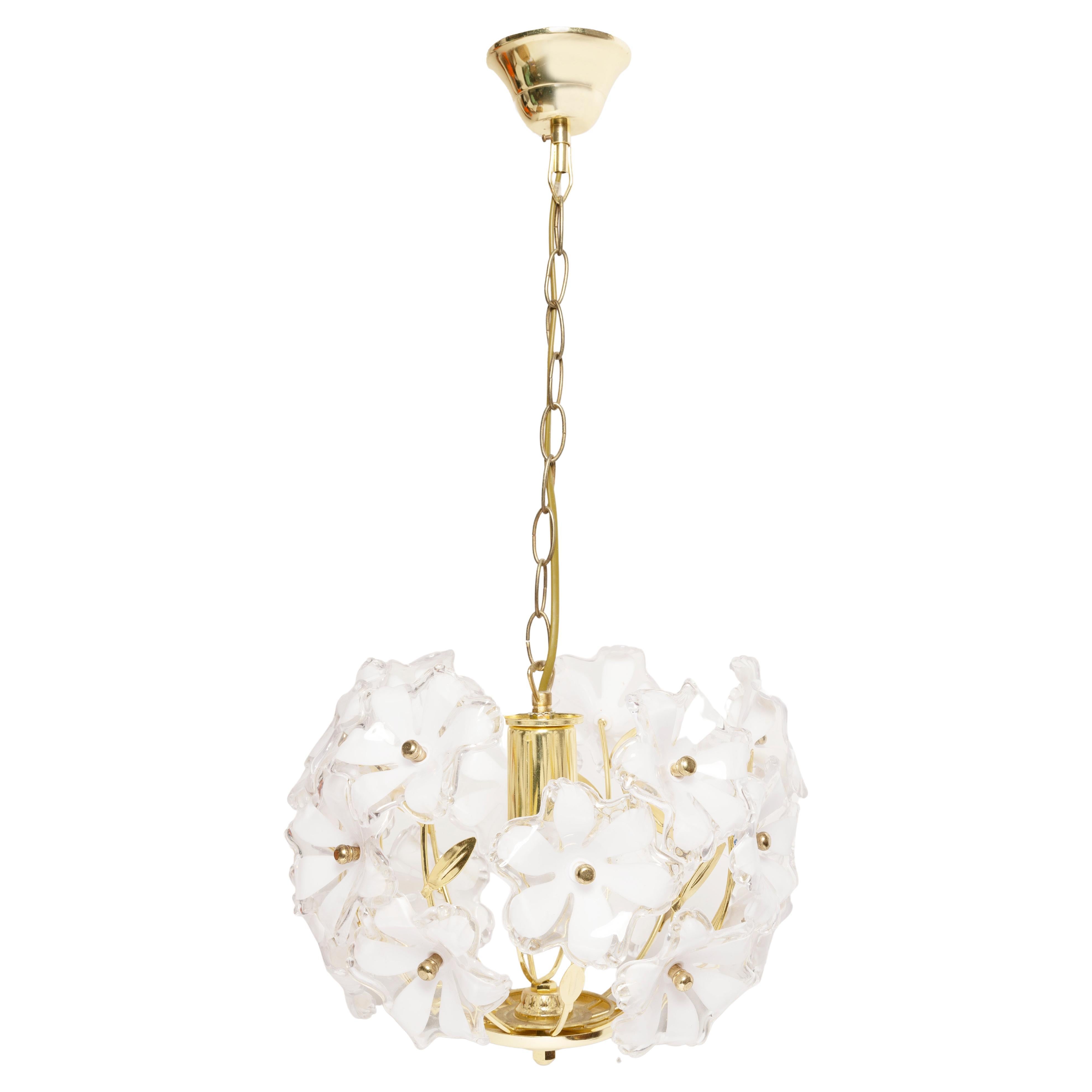 Mid Century, Hollywood Regency Medium Ceiling Lamp, White Flowers, Italy, 1960s For Sale