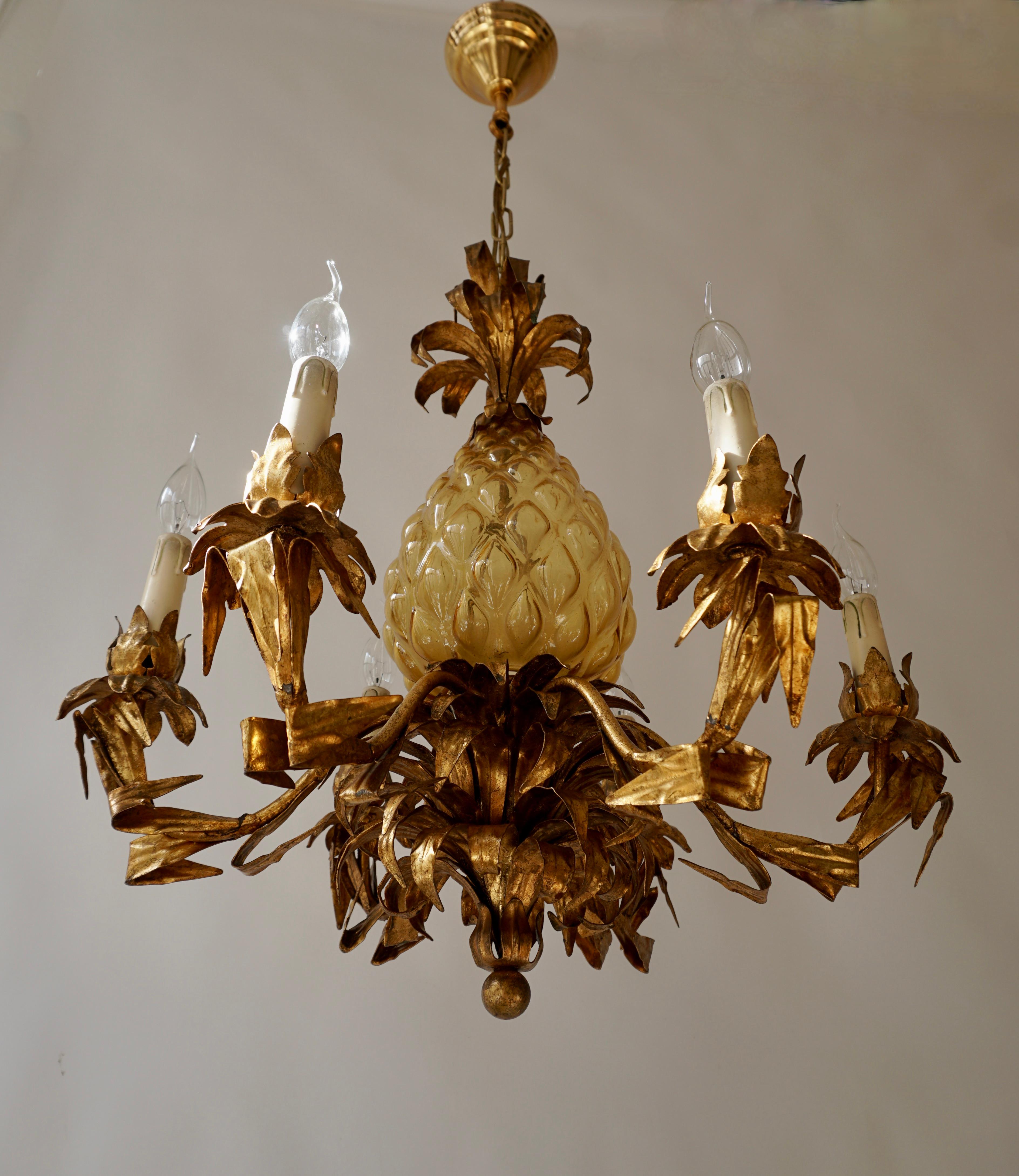Lustre à ananas en verre de Murano de style Hollywood Regency du milieu du siècle dernier en vente 5