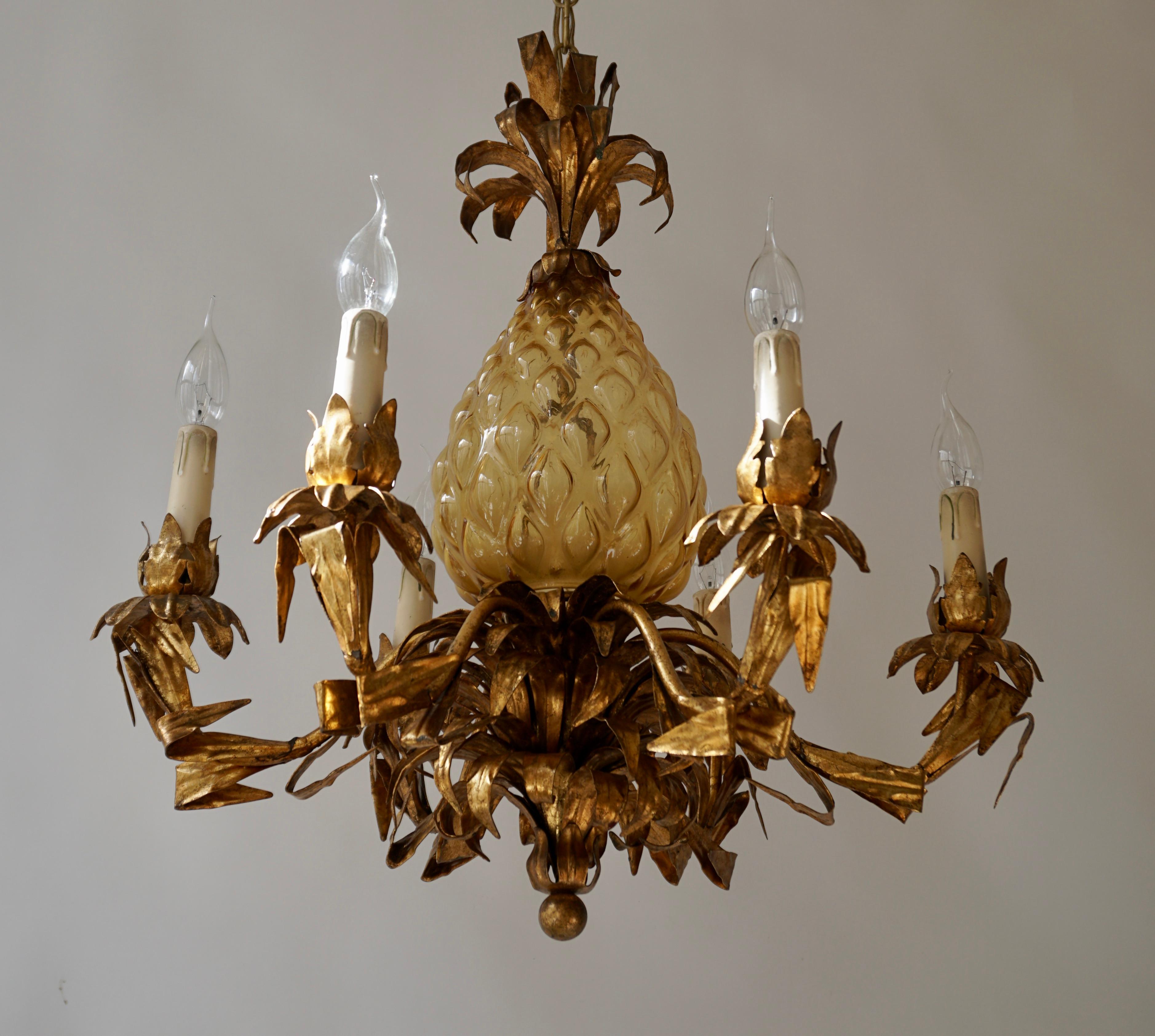 Hollywood-Regency-Kronleuchter aus Muranoglas aus der Jahrhundertmitte mit Ananas im Angebot 5