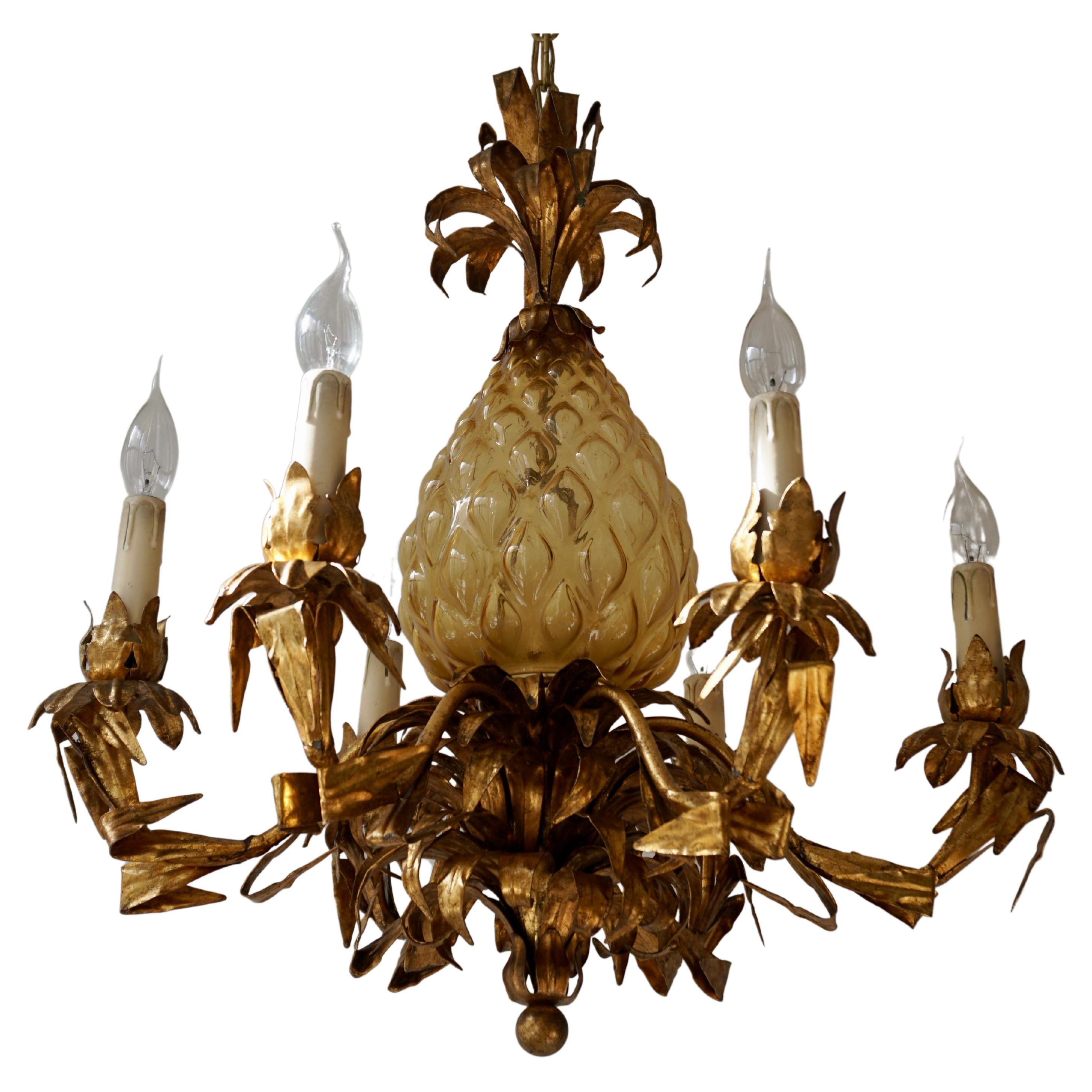 Hollywood-Regency-Kronleuchter aus Muranoglas aus der Jahrhundertmitte mit Ananas