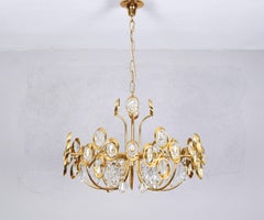 Mid Century Hollywood Regency Palwa Gilt Brass and Crystal Chandelier