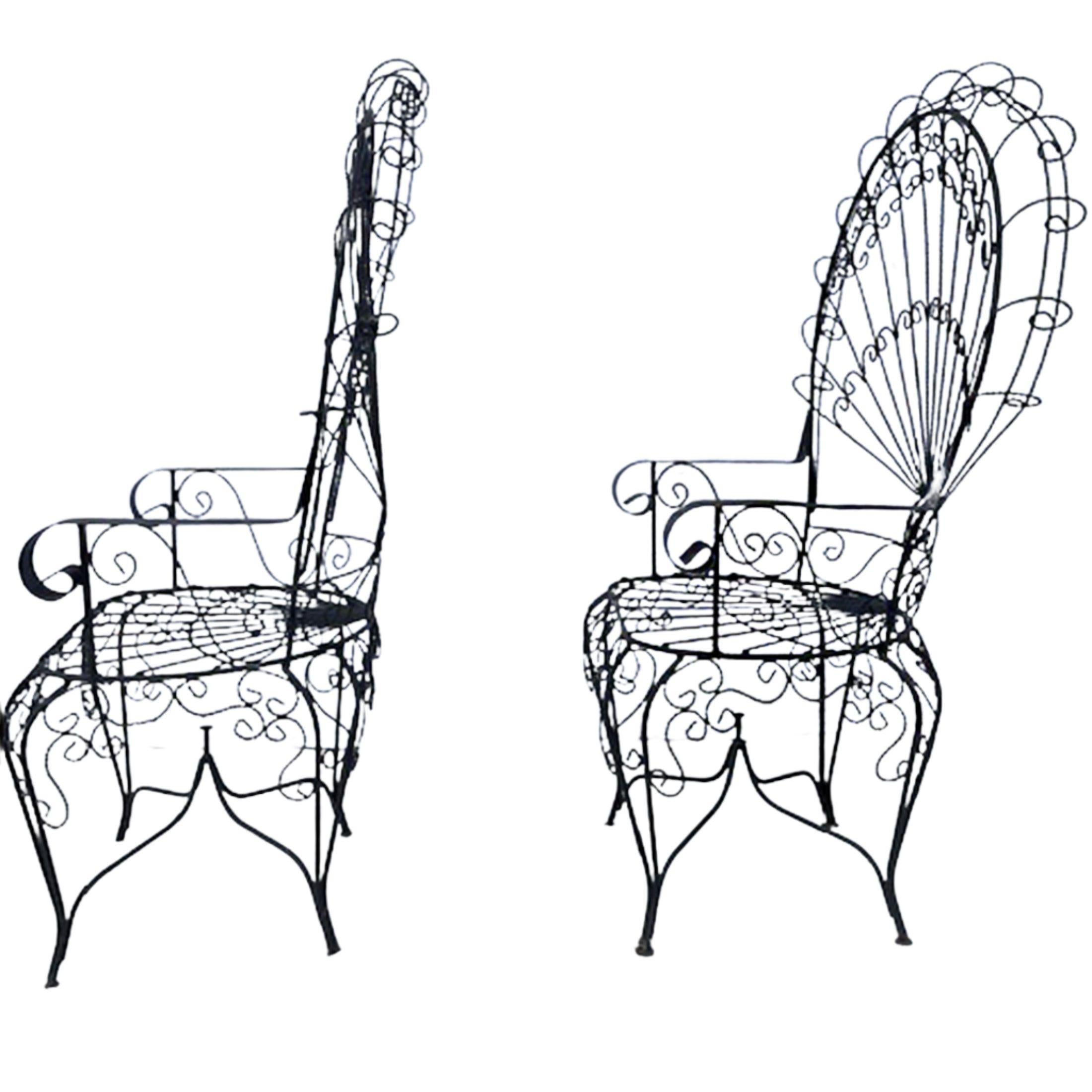 Iron Mid-Century Hollywood Regency Peacock Chairs by John Salterini, pair For Sale