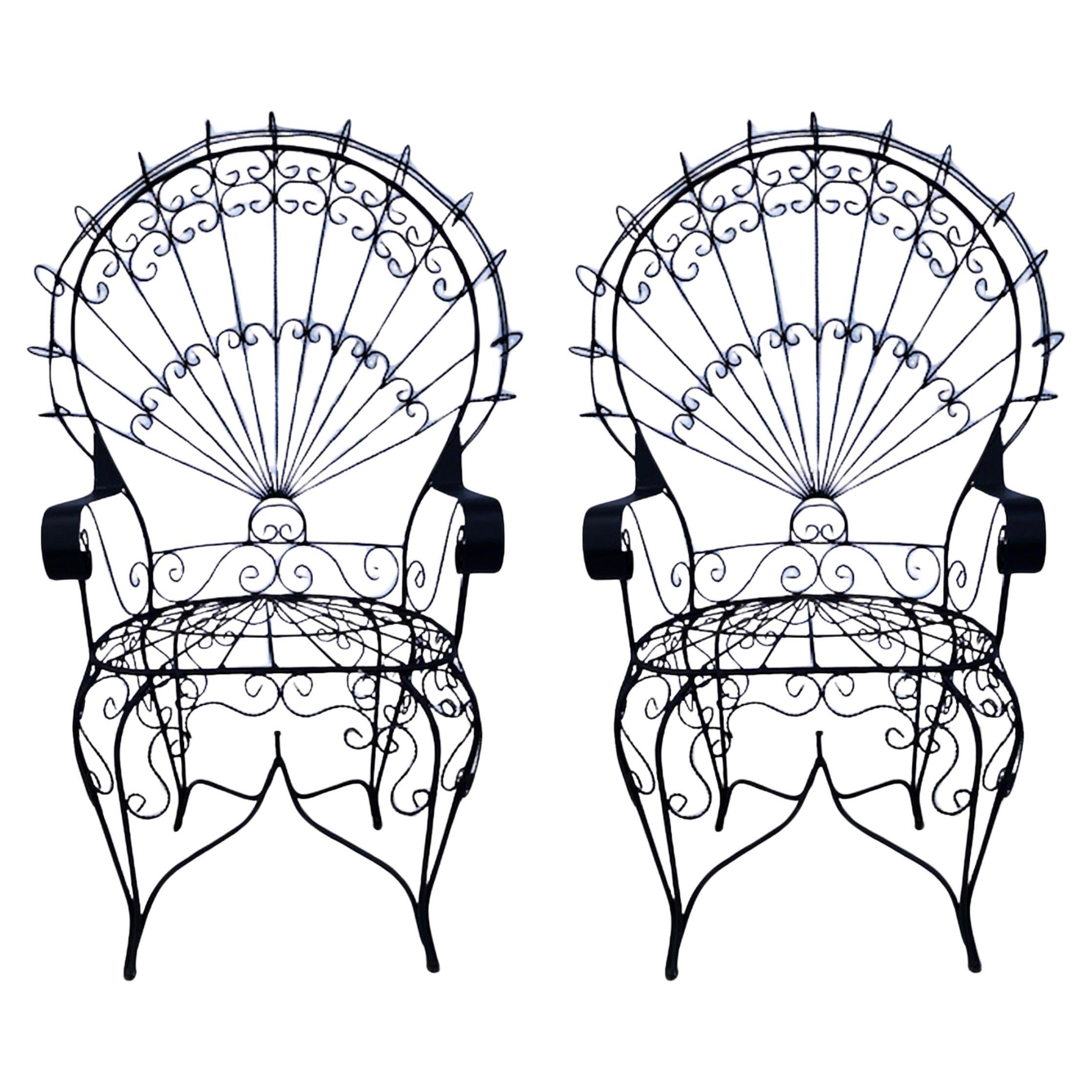 Mid-Century Hollywood Regency Peacock Chairs by John Salterini, pair