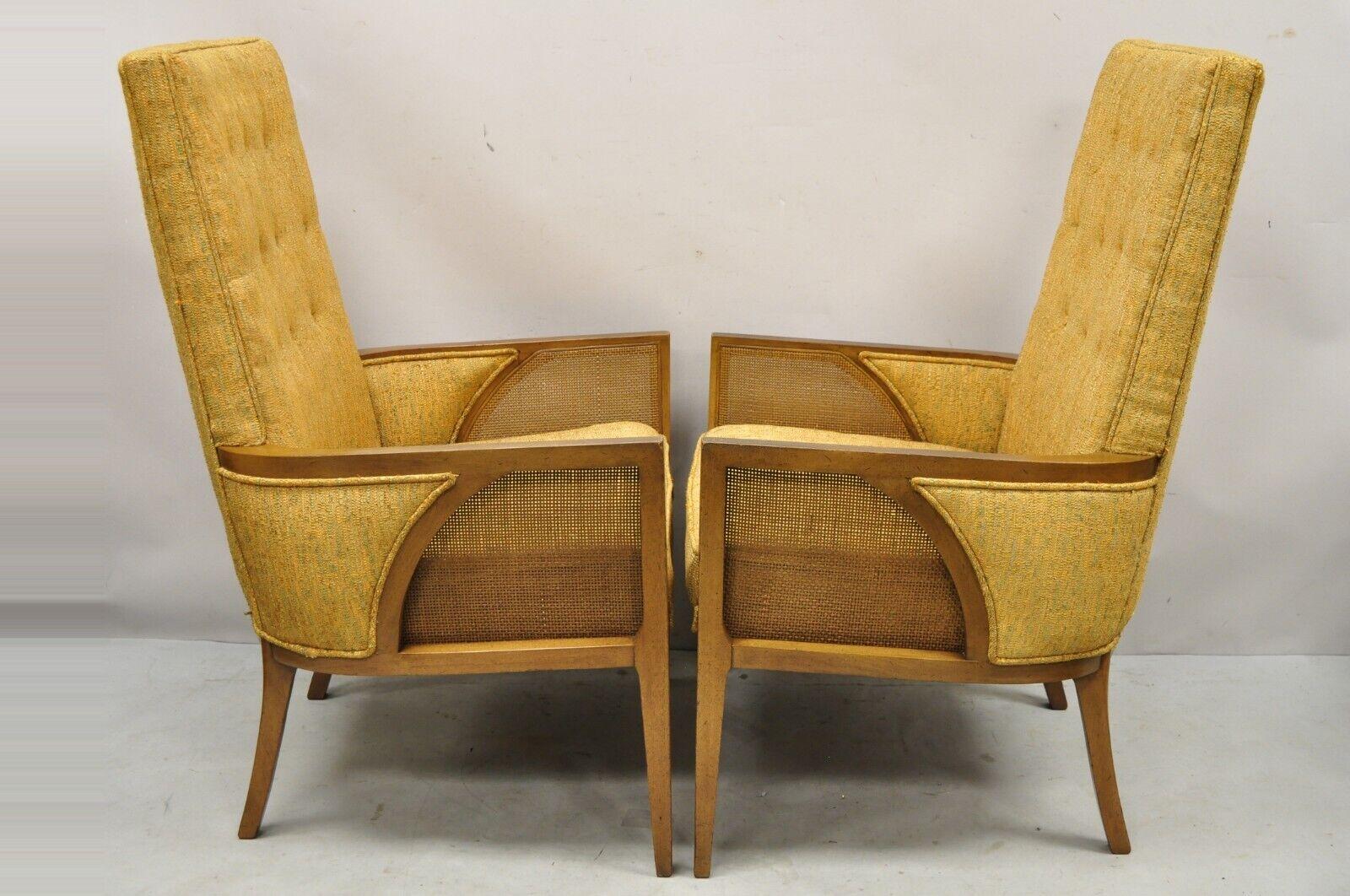 Mid Century Hollywood Regency Sculpted Wood Cane Panel Lounge Chairs - a Pair For Sale 7