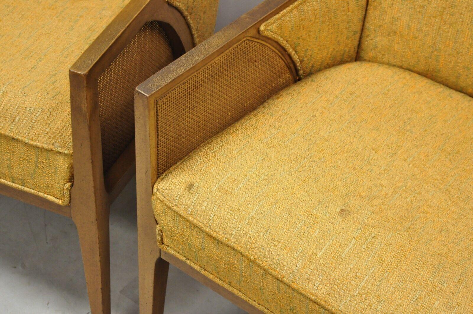 Mid Century Hollywood Regency Sculpted Wood Cane Panel Lounge Chairs - a Pair For Sale 1