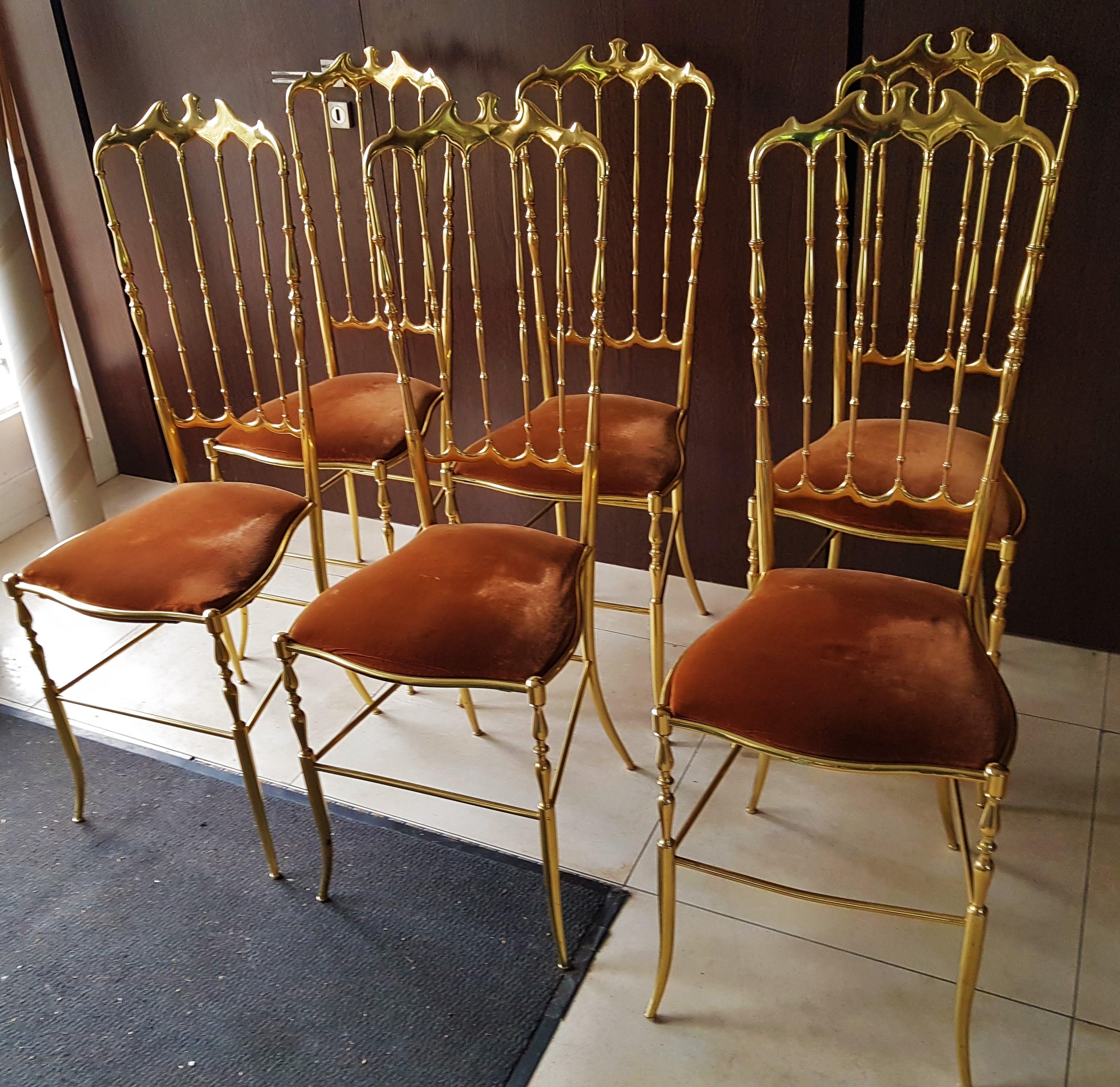 Mid-Century Hollywood Regency Set of Six Vintage Chiavari Chairs, Italy 7