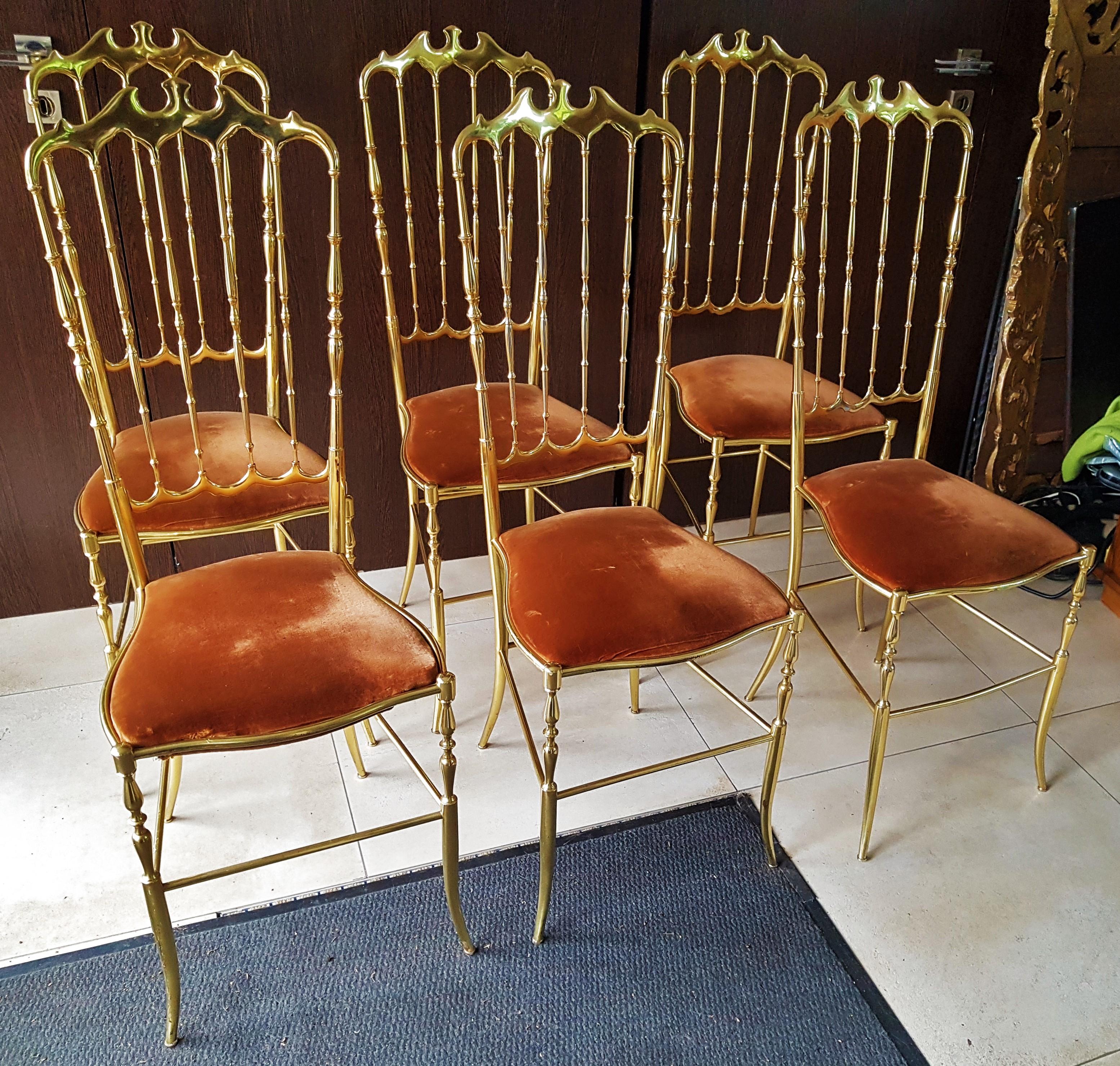 Mid-Century Hollywood Regency Set of Six Vintage Chiavari Chairs, Italy 8