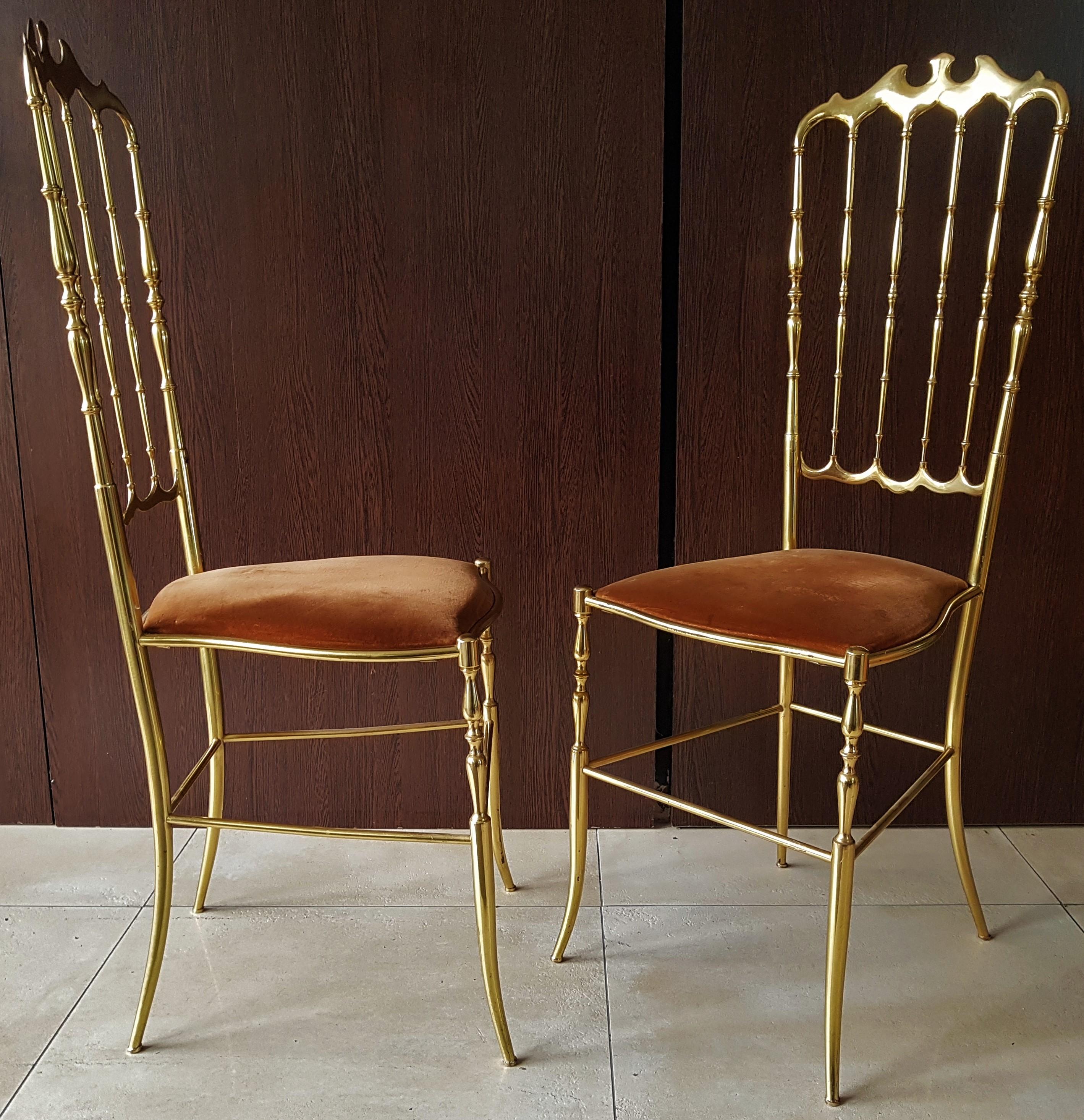 Mid-20th Century Mid-Century Hollywood Regency Set of Six Vintage Chiavari Chairs, Italy