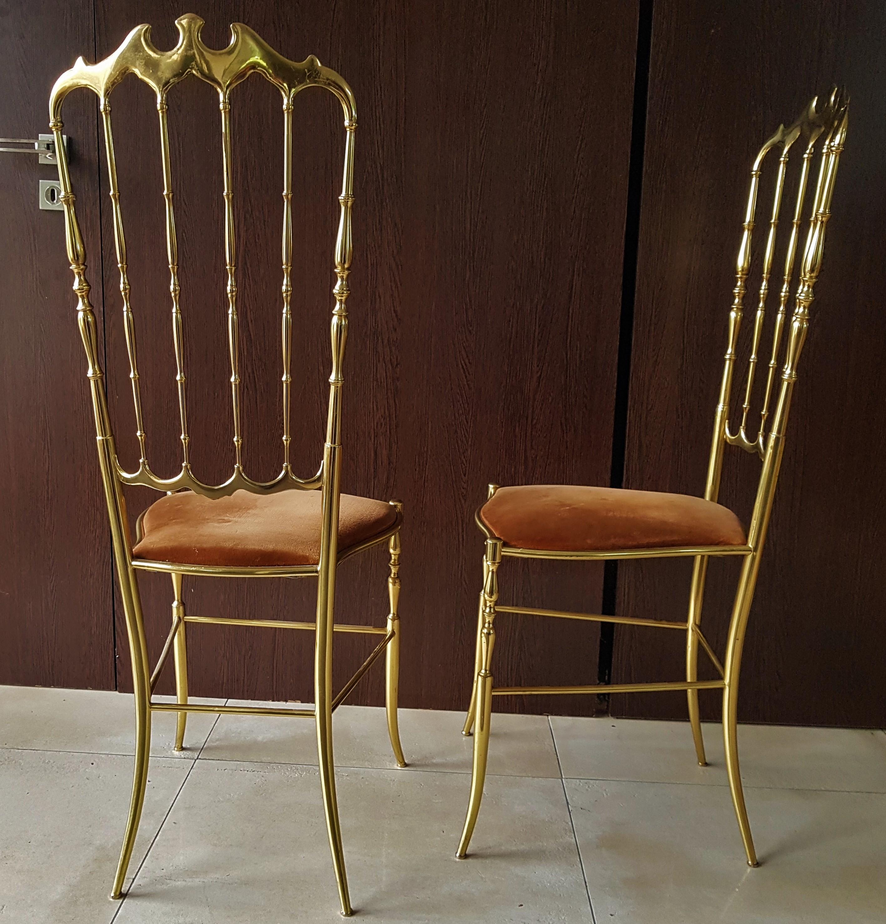 Brass Mid-Century Hollywood Regency Set of Six Vintage Chiavari Chairs, Italy