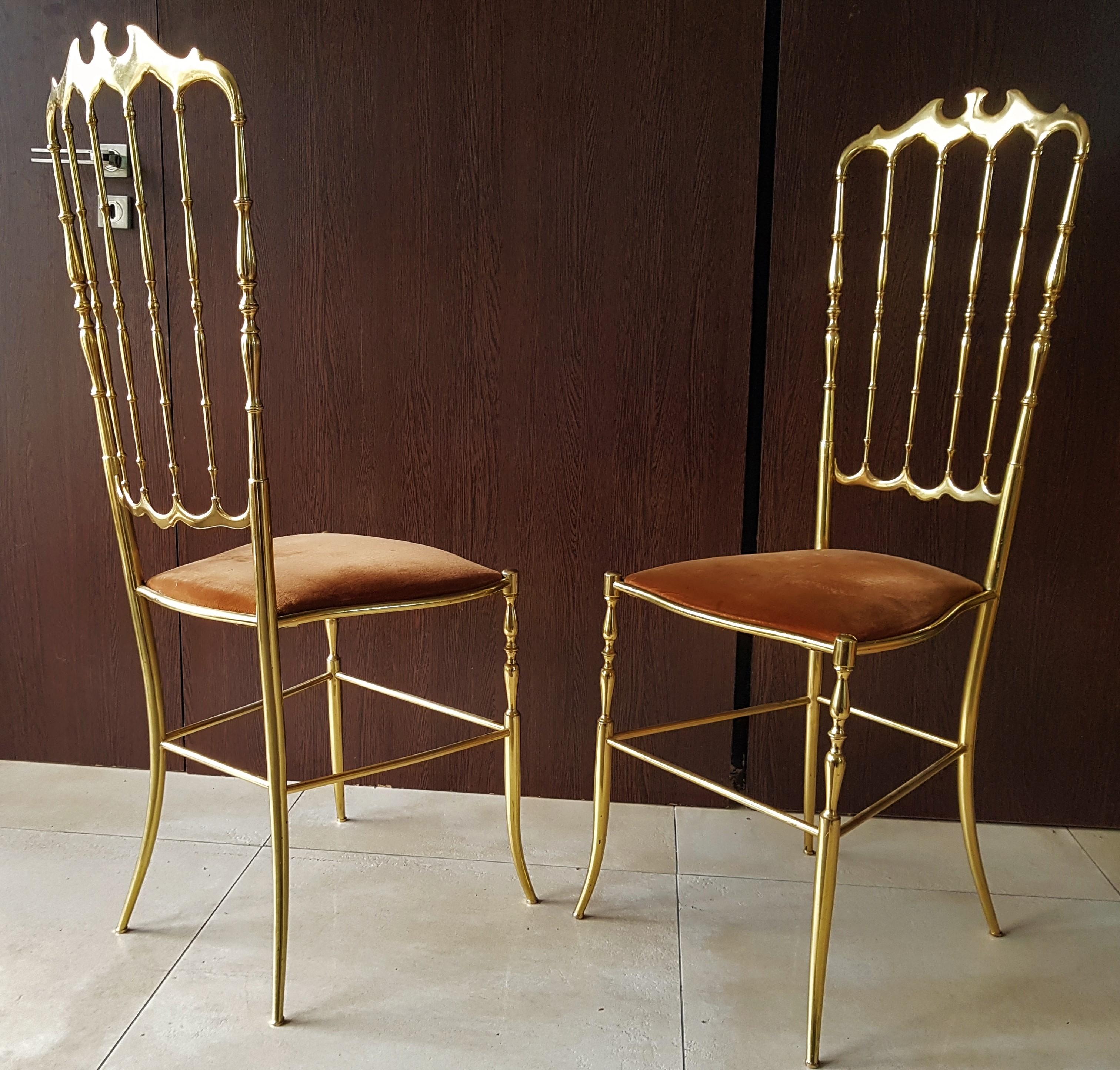 Mid-Century Hollywood Regency Set of Six Vintage Chiavari Chairs, Italy 1