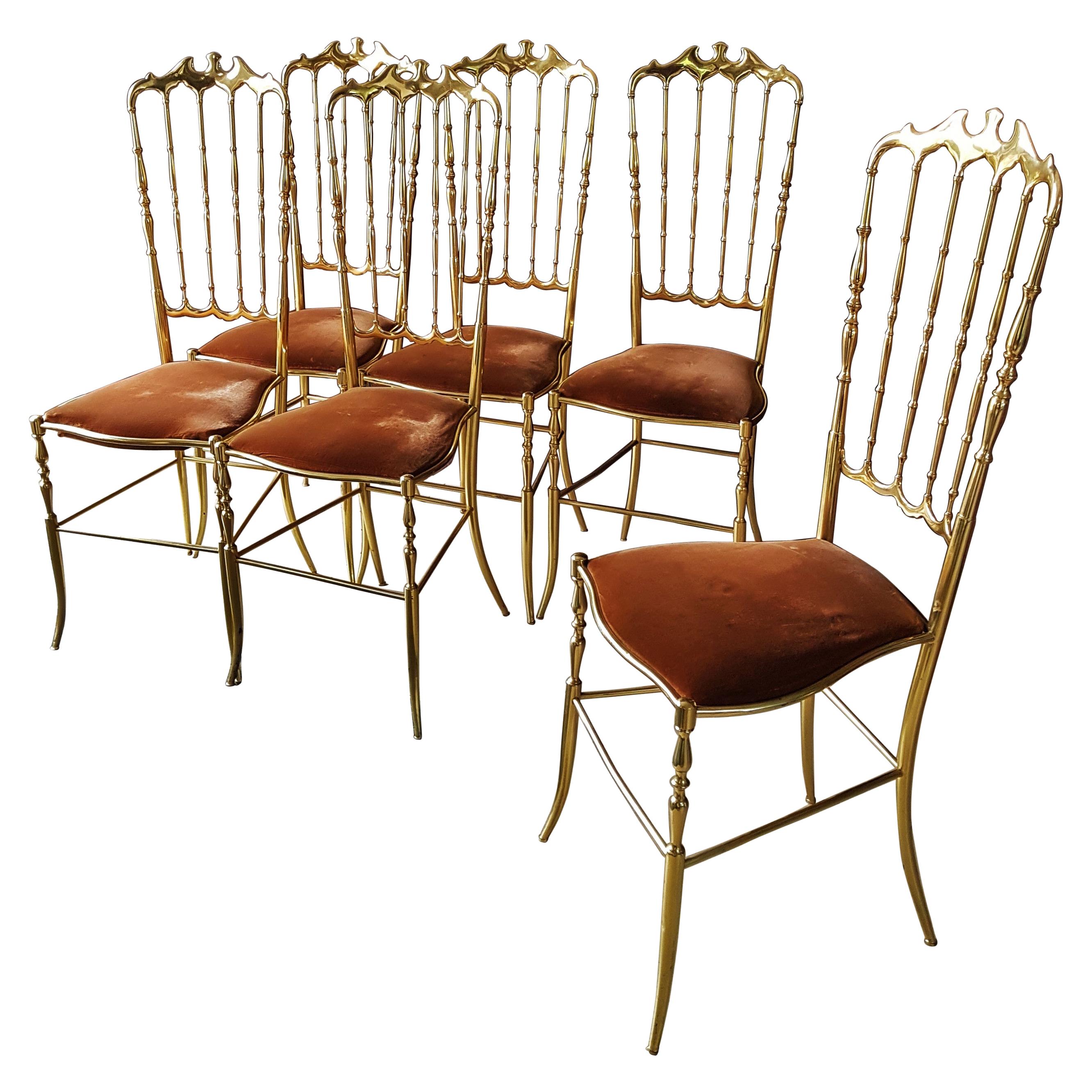 Mid-Century Hollywood Regency Set of Six Vintage Chiavari Chairs, Italy