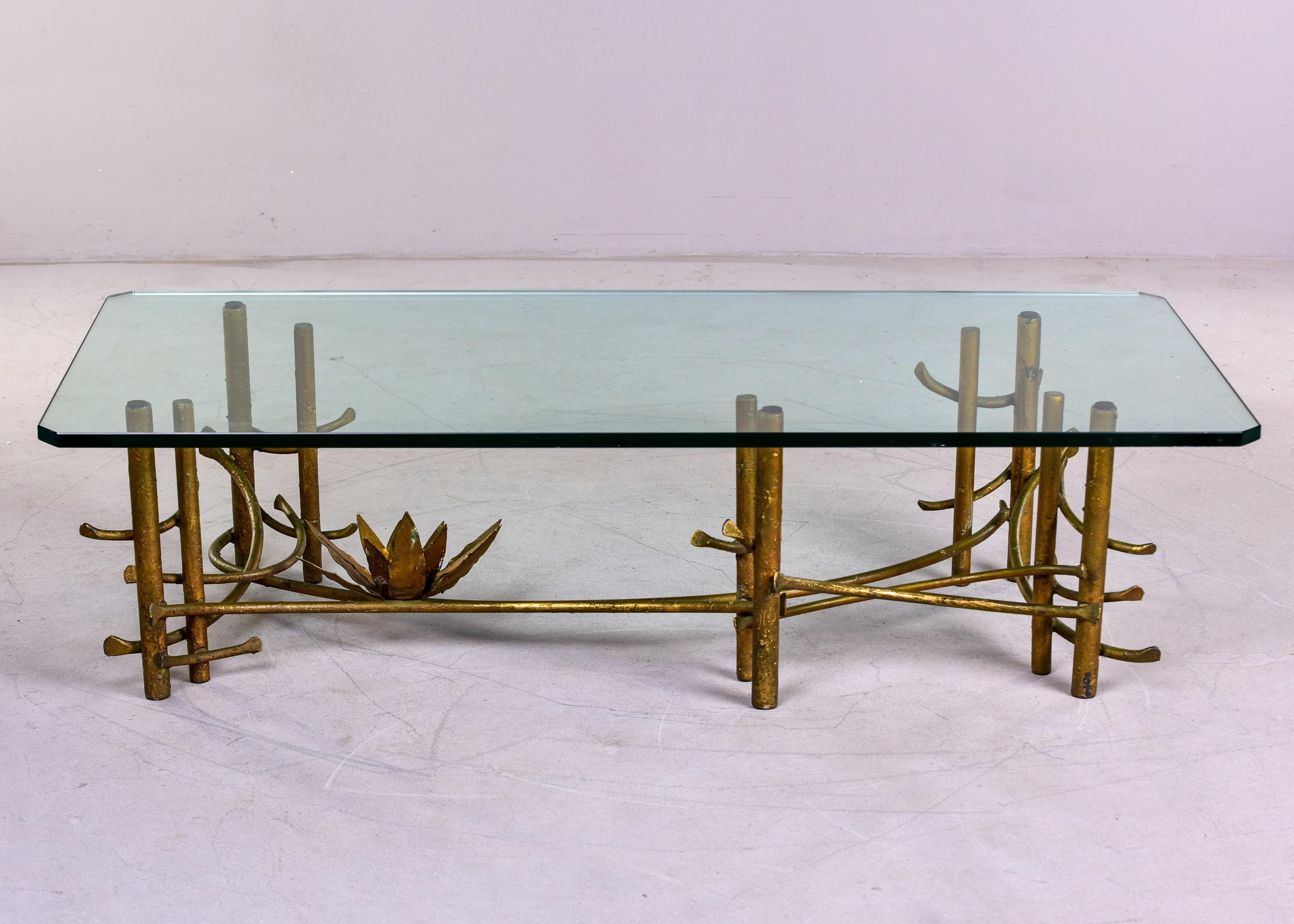 Mid Century Hollywood Regency Silas Seandel Bronze and Glass Lotus Coffee Table  5