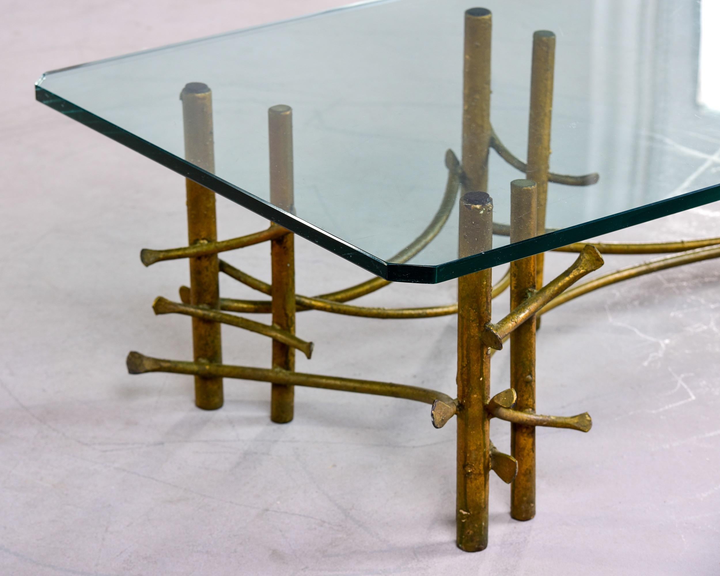 20th Century Mid Century Hollywood Regency Silas Seandel Bronze and Glass Lotus Coffee Table