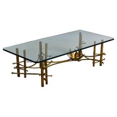 Mid Century Hollywood Regency Silas Seandel Bronze and Glass Lotus Coffee Table 