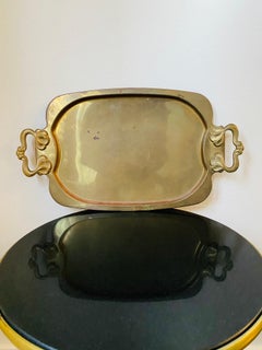 Mid-Century Hollywood Regency Solid Brass Tray with Art Nouveau Handles