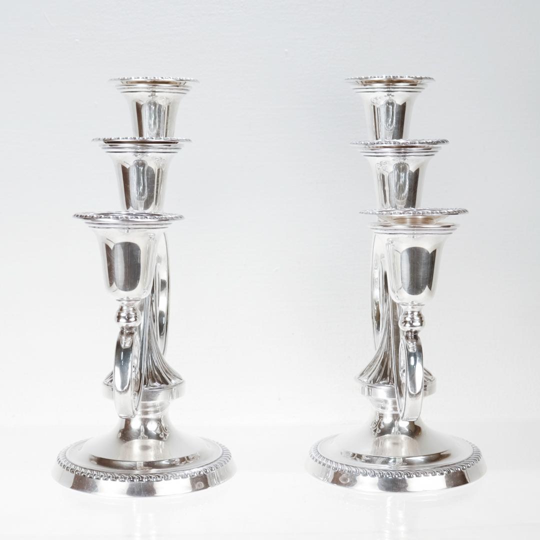 Mid-Century Hollywood Regency Sterling Silver 3-Light Candelabra by Blackinton In Fair Condition For Sale In Philadelphia, PA