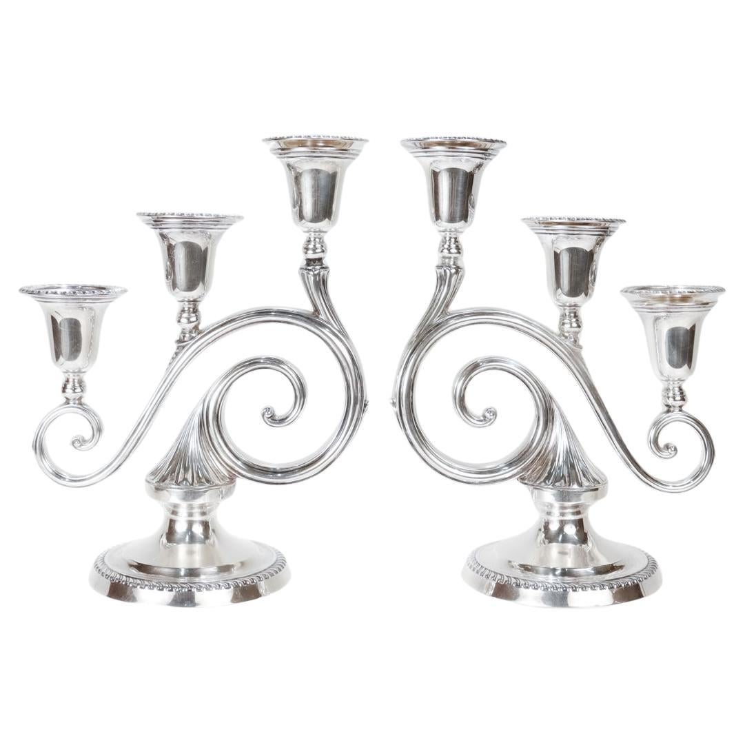 Mid-Century Hollywood Regency Sterling Silver 3-Light Candelabra by Blackinton For Sale